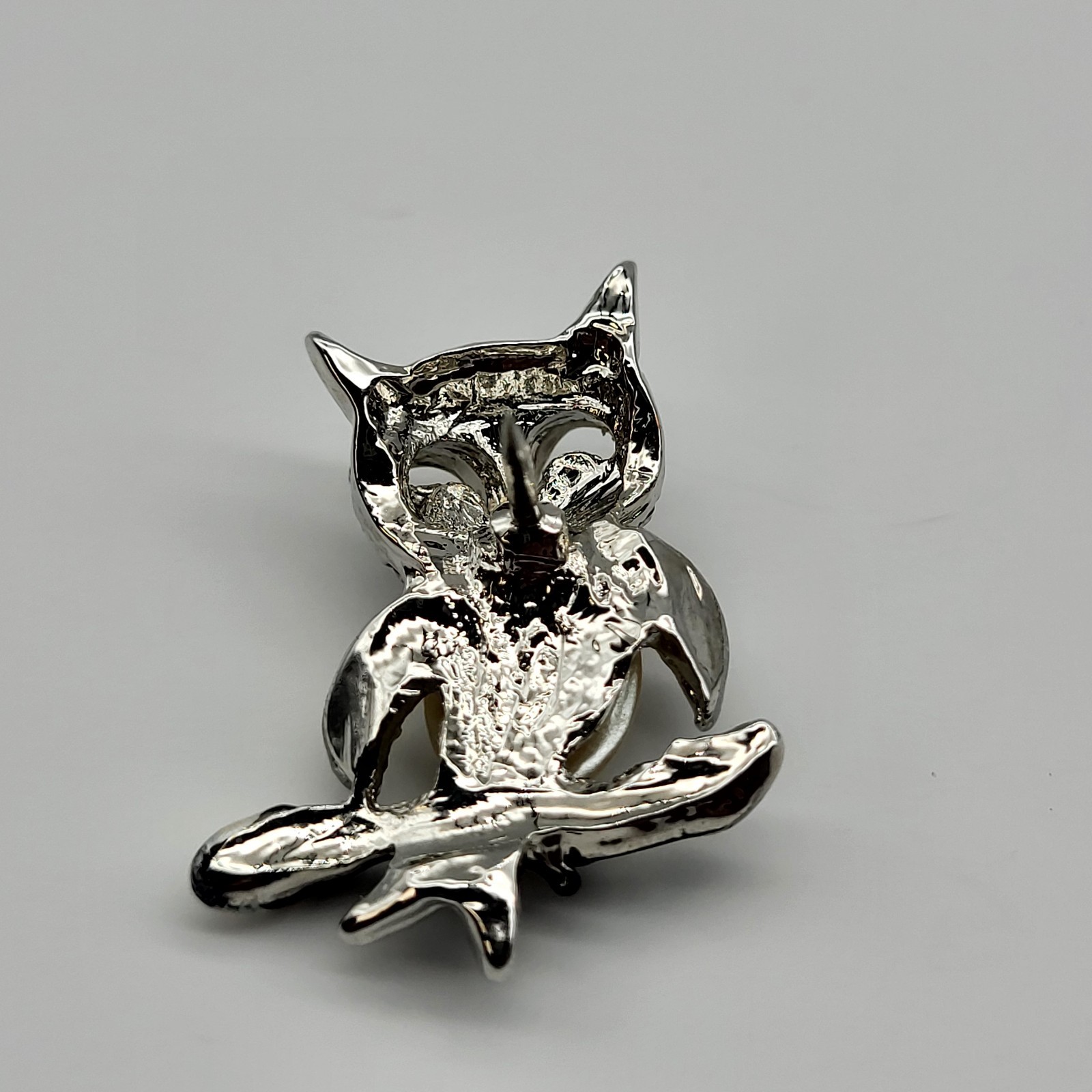 Fun Whimsical Owl Tie Tack lapel pin rhinestone bird Estate Jewelry