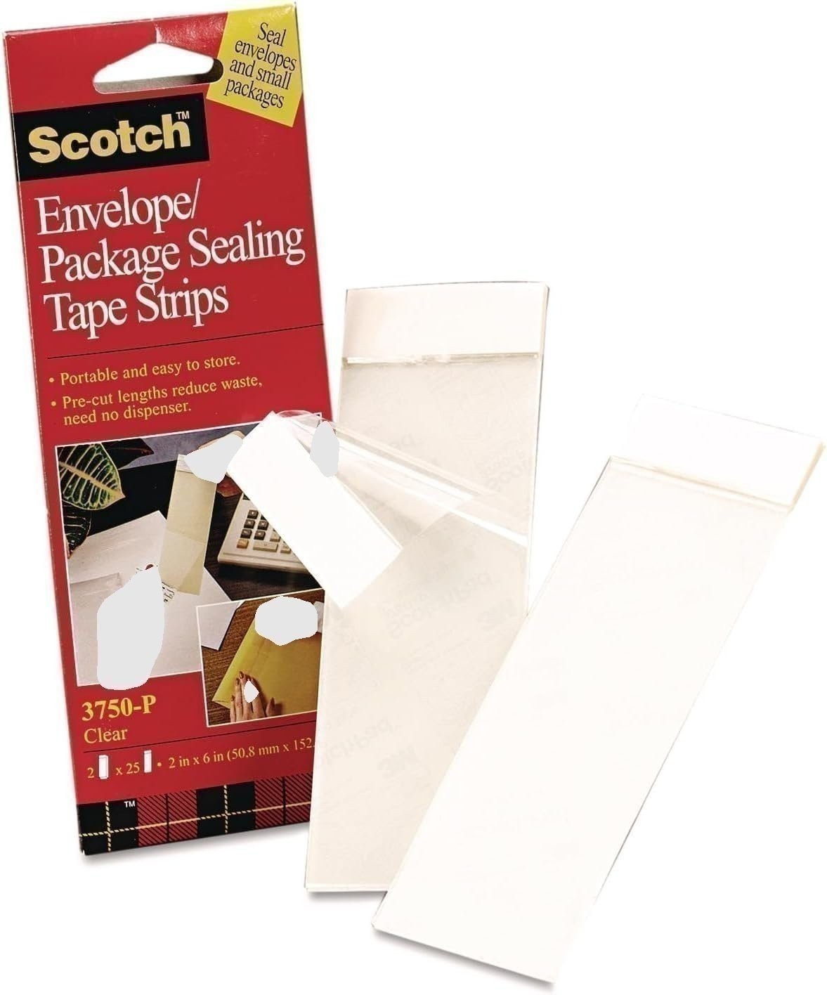 Scotch Envelope/Package Sealing Tape Strips, 2" x 6", Clear, 50/Pack...