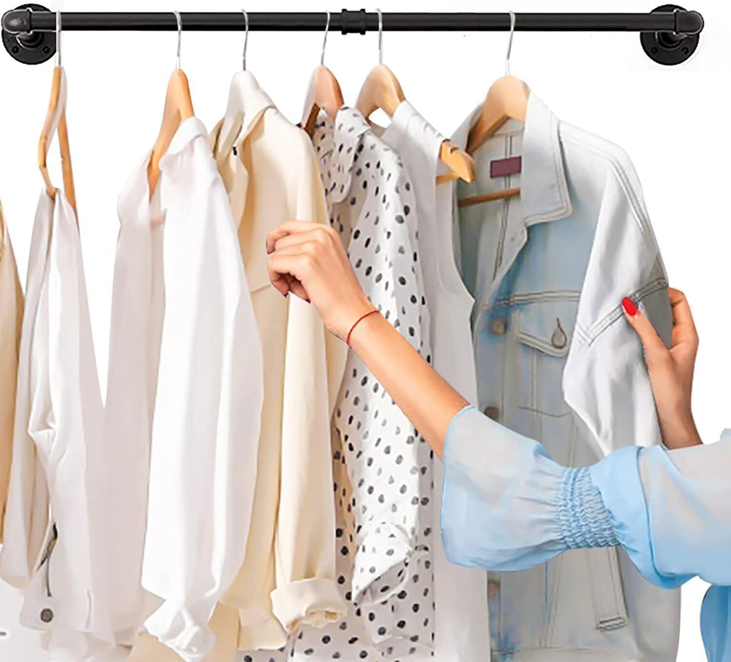 Heavy Duty Pipe Clothes Rack Garment Shelf Wall Mounted Ceiling Hanging Bar Rods