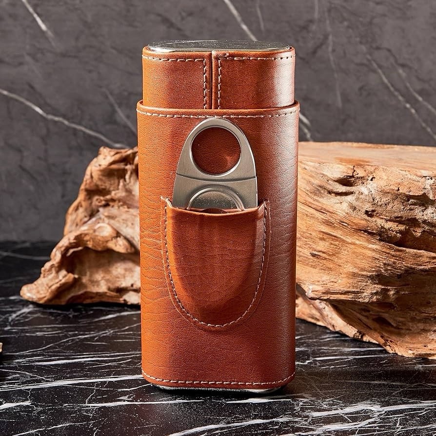 Cedar Lined Cigar Humidor Case Set 3-Pack Travel Leather with Cutter – Gift