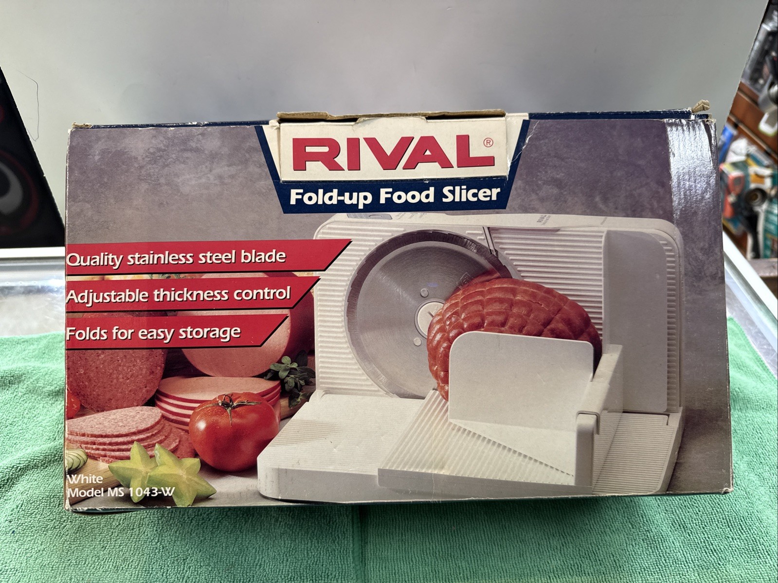 Rival Fold Up Food Slicer 1043-W Electric Portable Deli Style Meat and Cheese