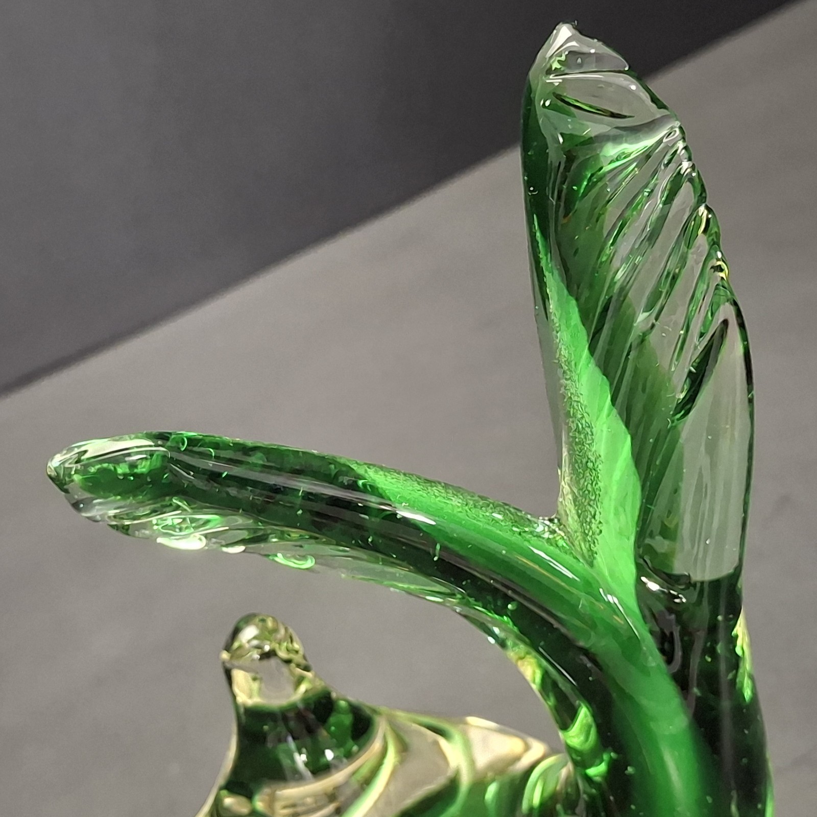 Vintage Green Glass Fish Sculpture Murano Paperweight Made in Italy Sunken Eyes