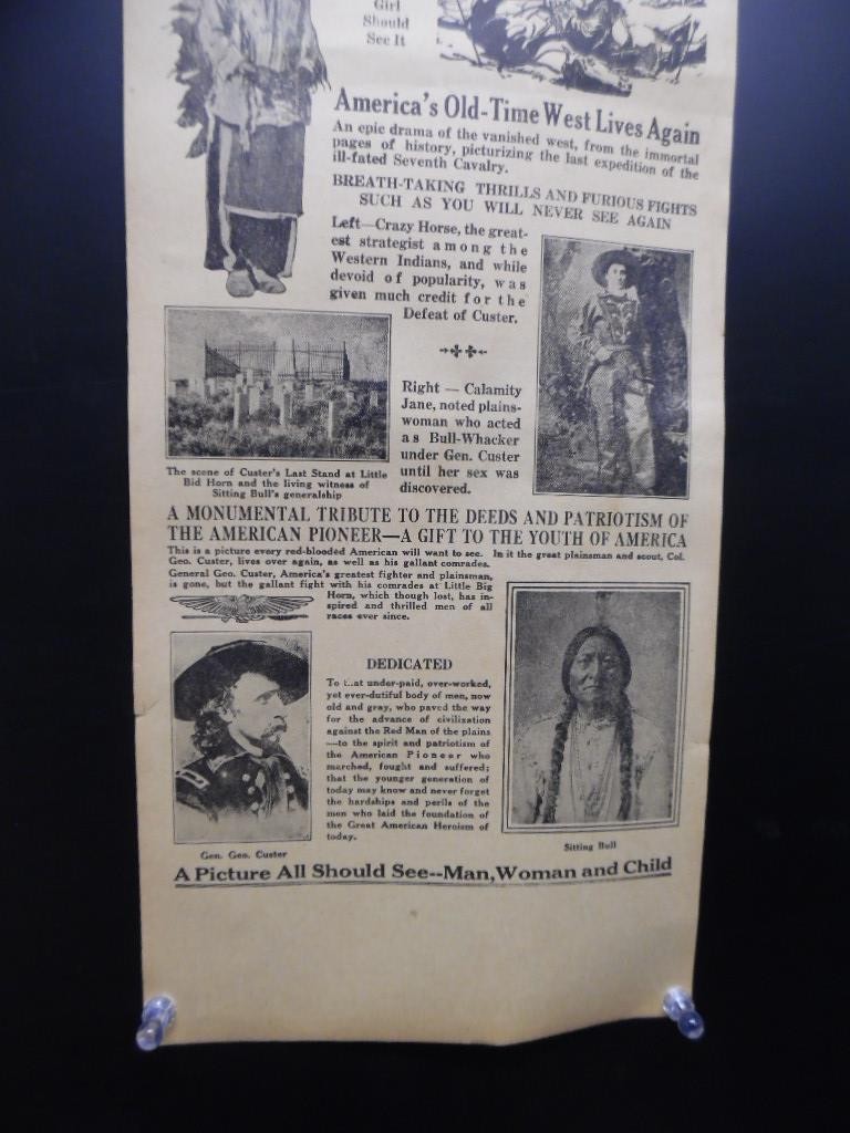 1912 Custer's Last Fight Silent Movie Poster Herald R-1926 Antique Original VG+