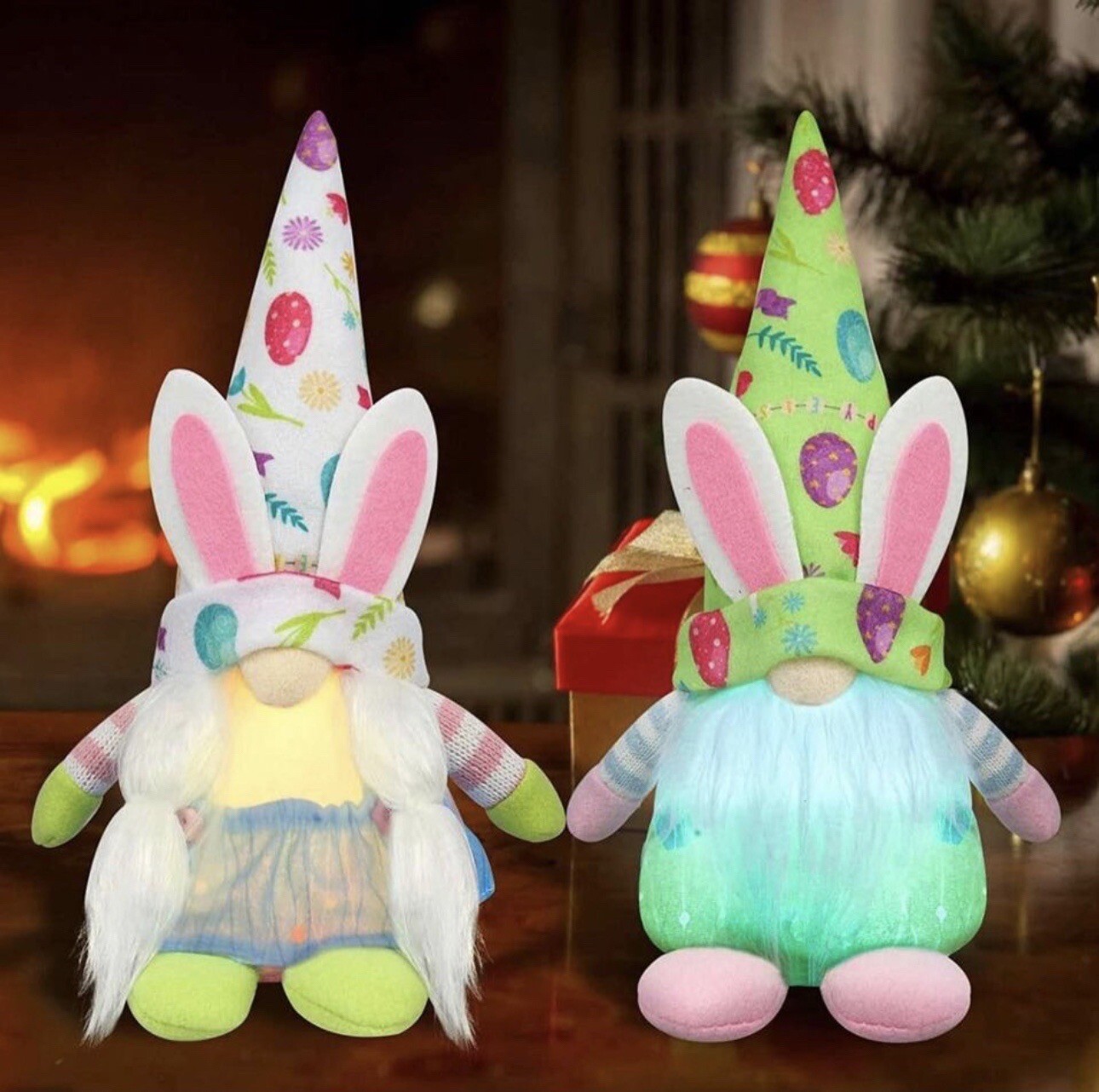 Easter Gnomes 2 Set Lights Up Decoration Spring Bunny Plush