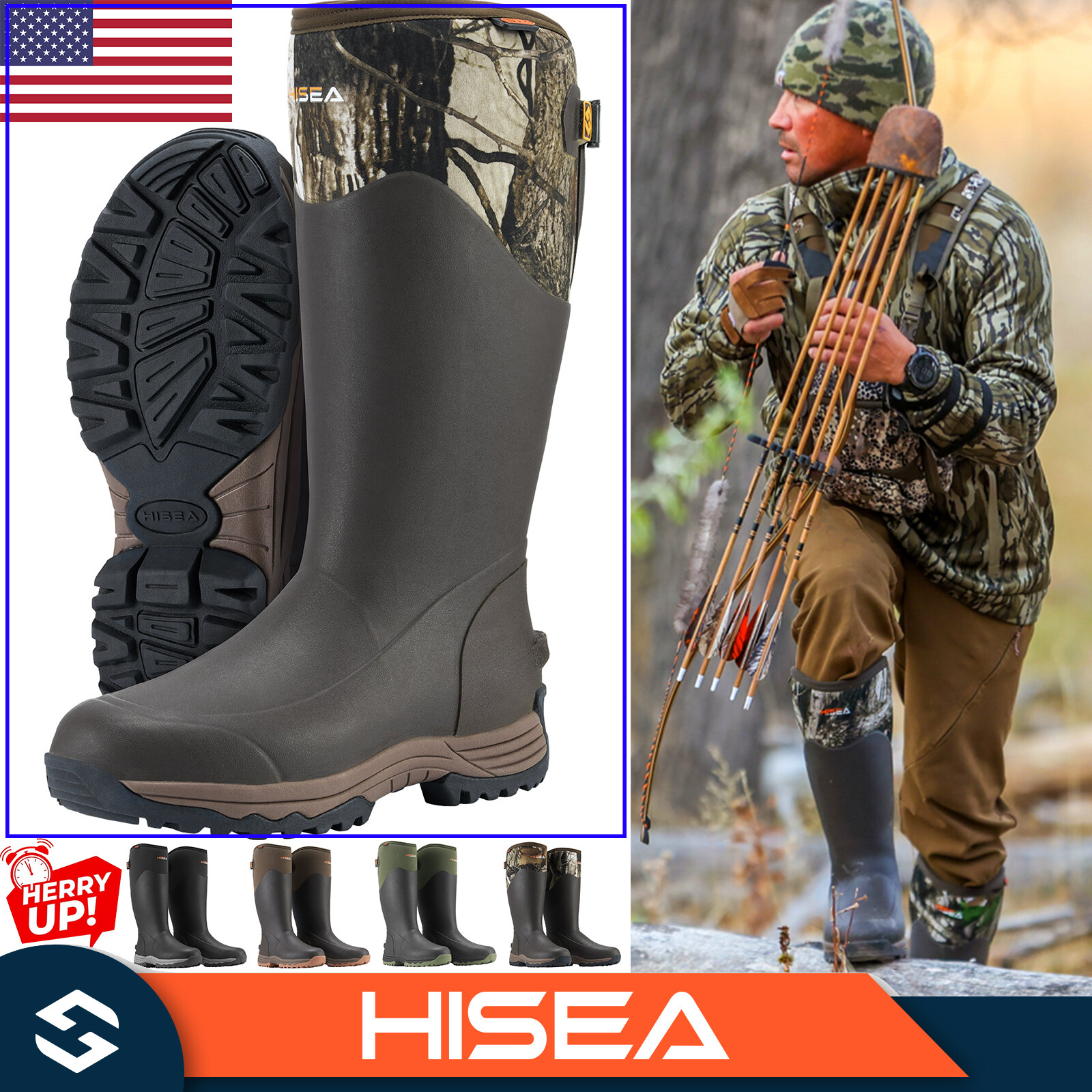 HISEA Men's Rubber Boots Neoprene Insulated Rain Boots Mud Working Hunting Boots
