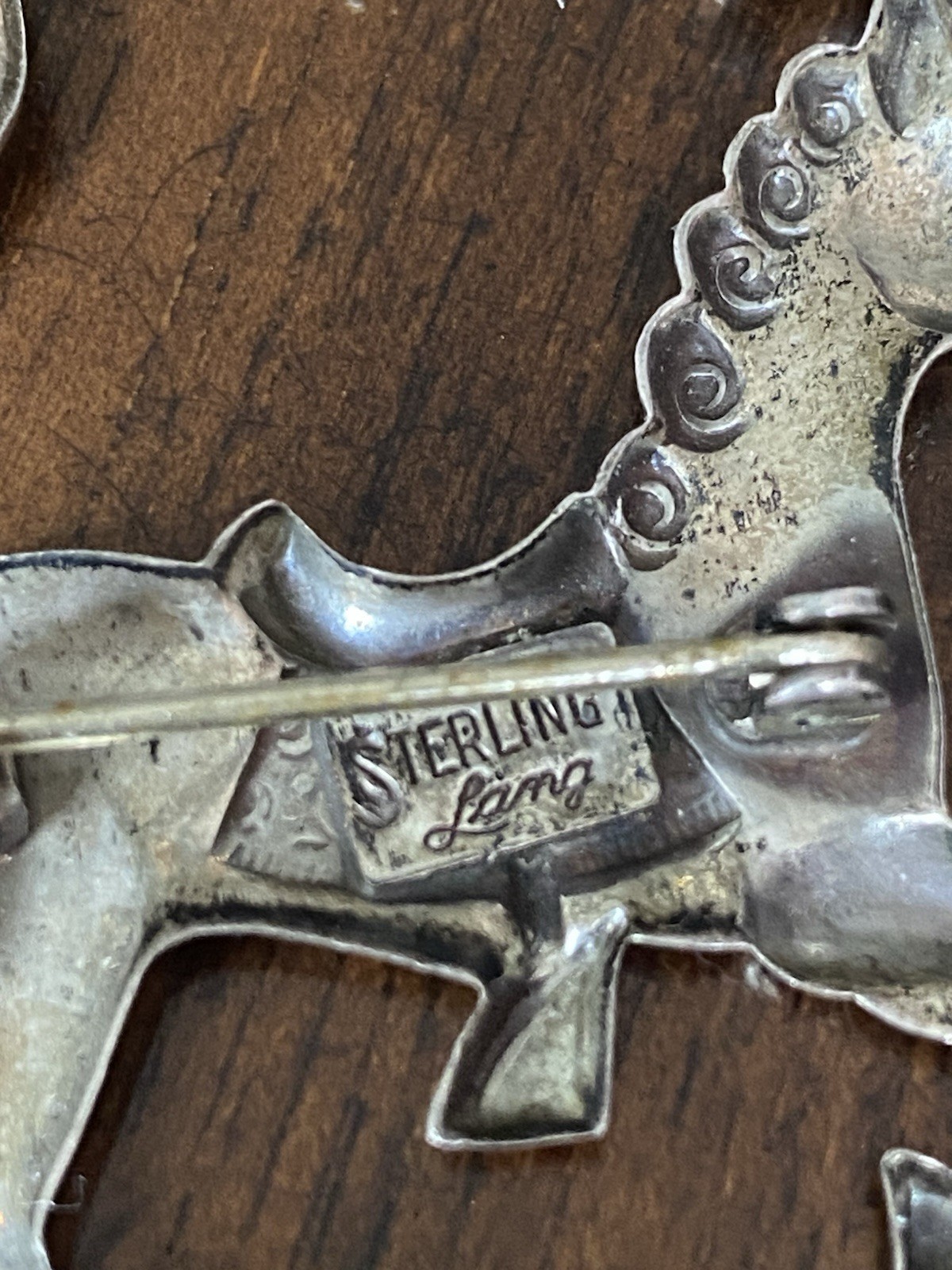 CAROUSEL HORSE and CAROUSEL on chain -LANG - STERLING SILVER - BROOCH/PIN 14 gr