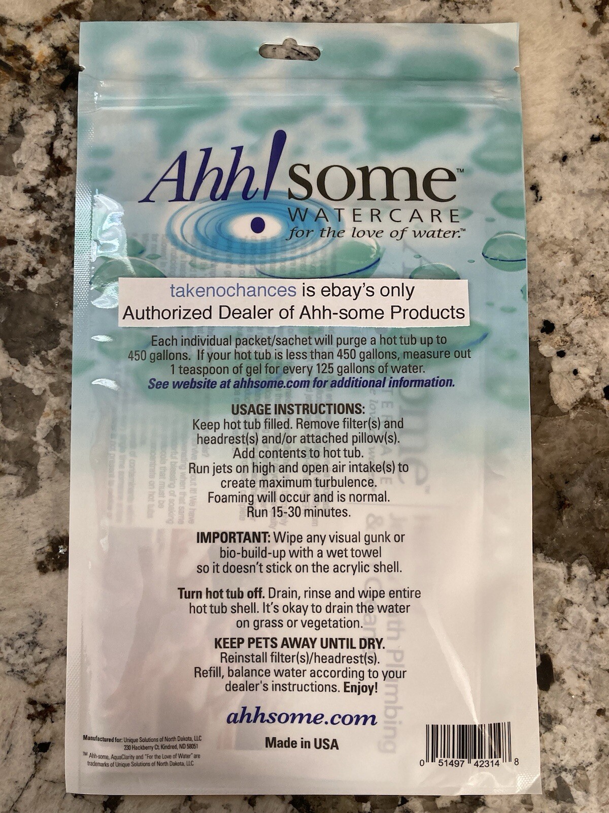 4 Pack Ahh-Some Hot Tub/Jetted Bath Plumbing & Jet Bio-Cleaner Sachet Sample