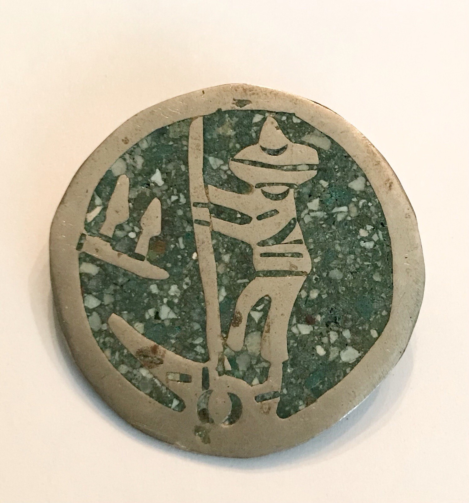 Sterling Silver Brooch Pin Pendant Crushed Stone Inlay 925  1.25 Inches 5.7g