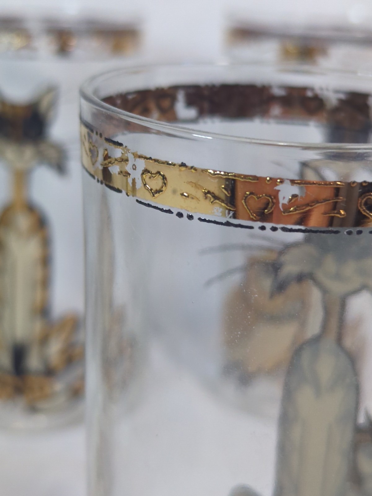 Vintage Culver 22K MCM Mid-Century Modern cat and Owl High ball glass set of 8