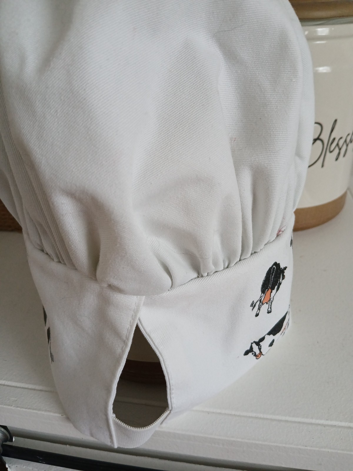 White Chef Hat with Cow Print Used Kitchen Costume Cap Adult