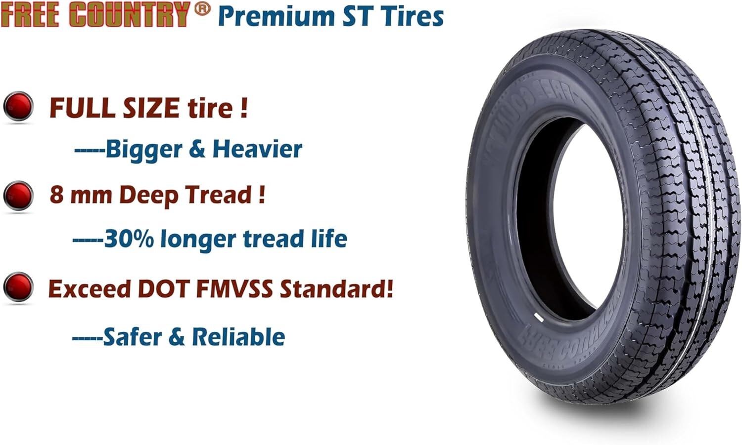 Set 4 ST205/75R15 FREE COUNTRY Trailer Tires 205 75 15 8PR LRD w/Scuff Guard