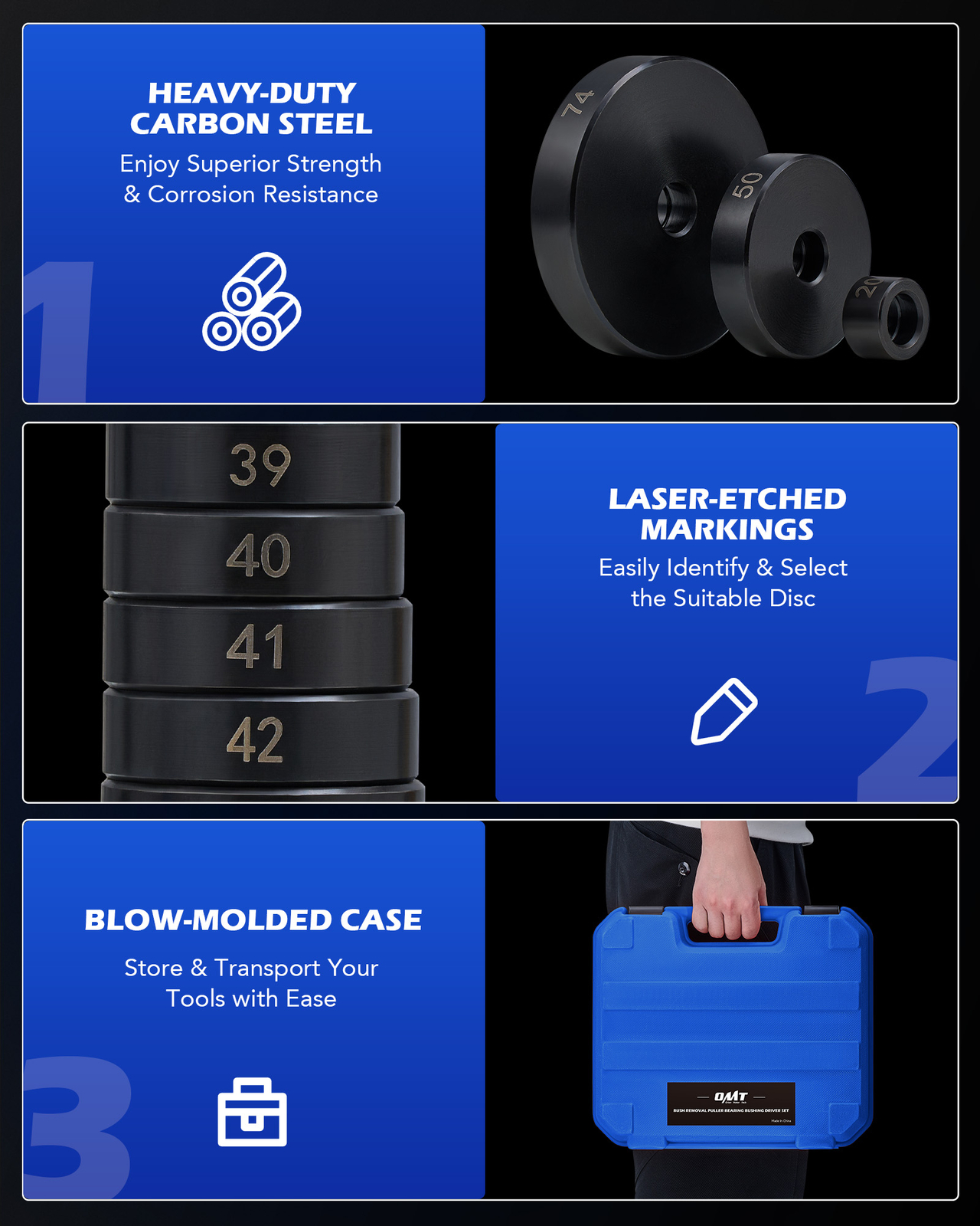 OMT 2 in 1 Inner Bearing Puller & Bushing Driver Kit Axle Bearing Race Seal Tool