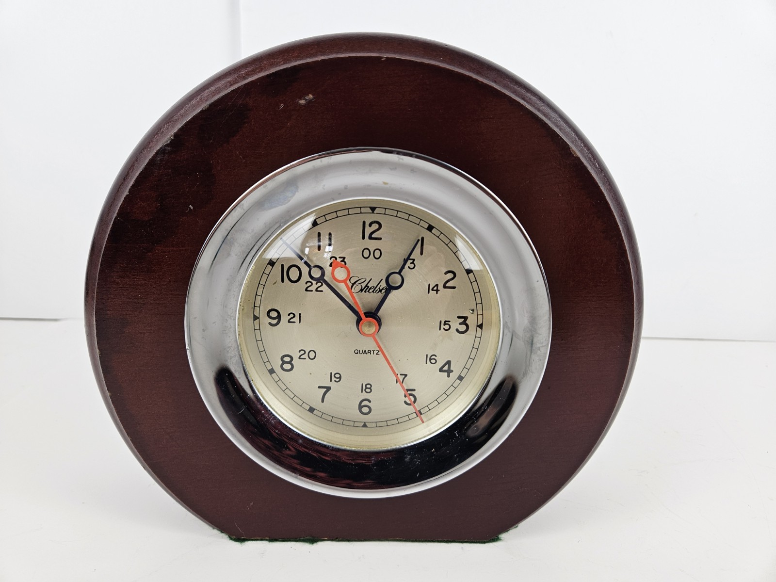 Vintage Working CHELSEA Clock Co. Nautical Ship Mantel Clock with Wood Case