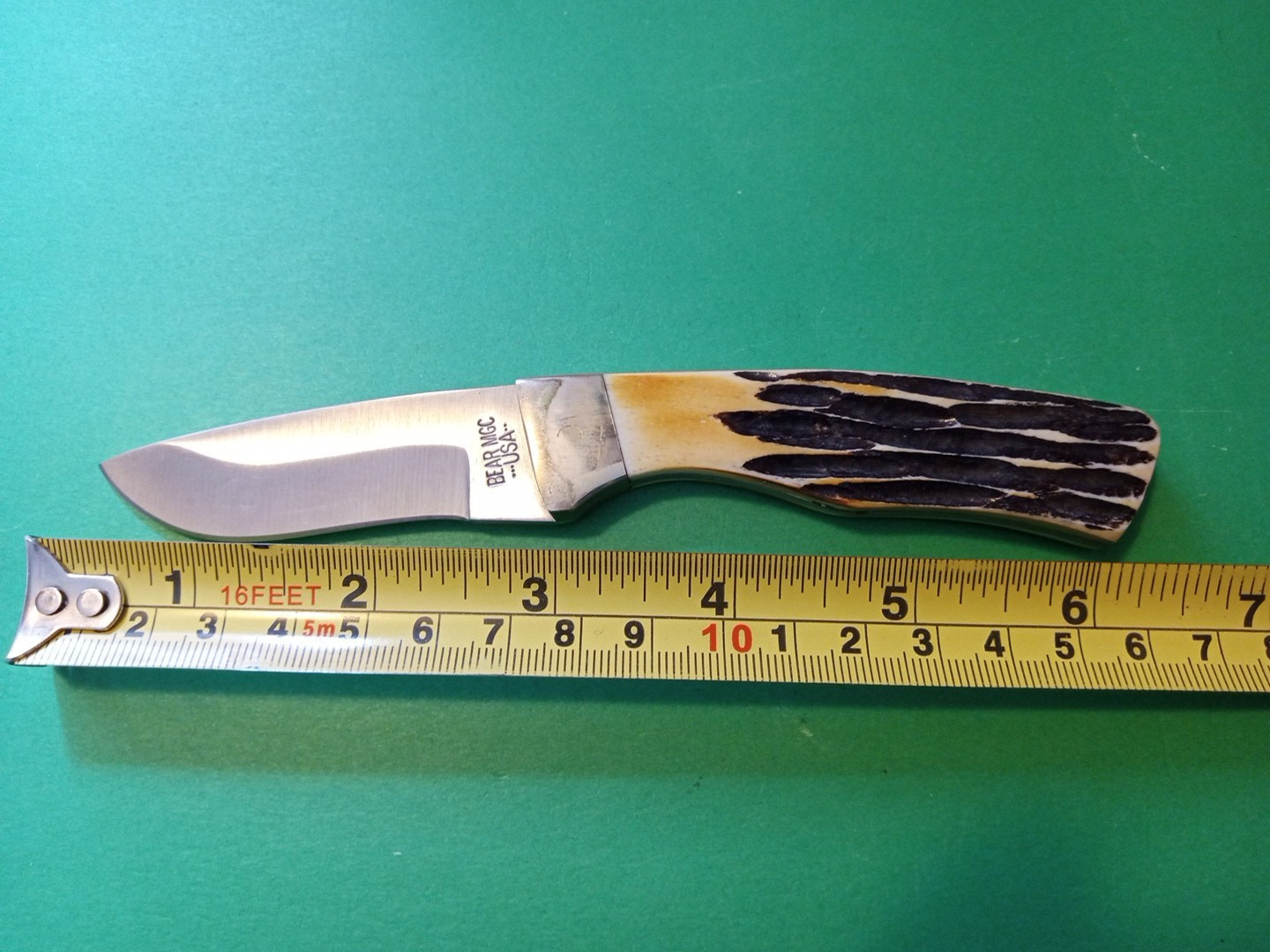 Bear and Son Cutlery USA India Stag Fixed Blade Knife NOS Box and Sheath