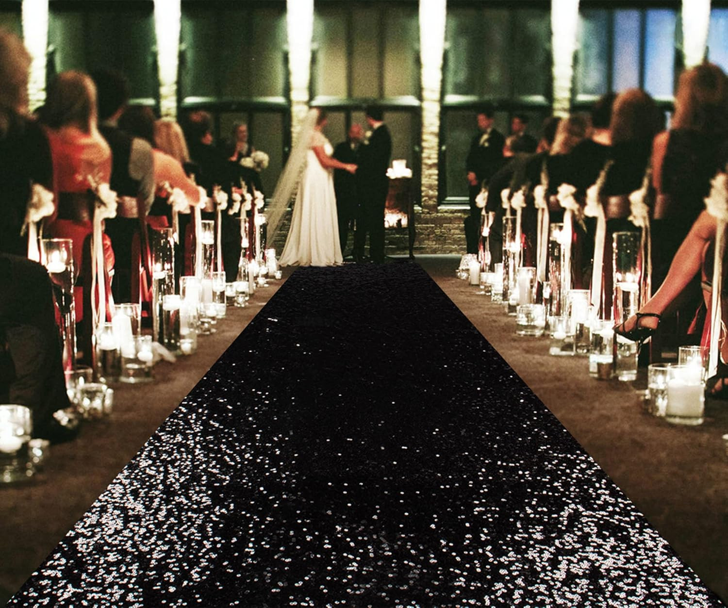 Wedding Carpet Aisle Runner Black 15FT Glitter Sequin Aisle-Runner 36Inchx15Ft B