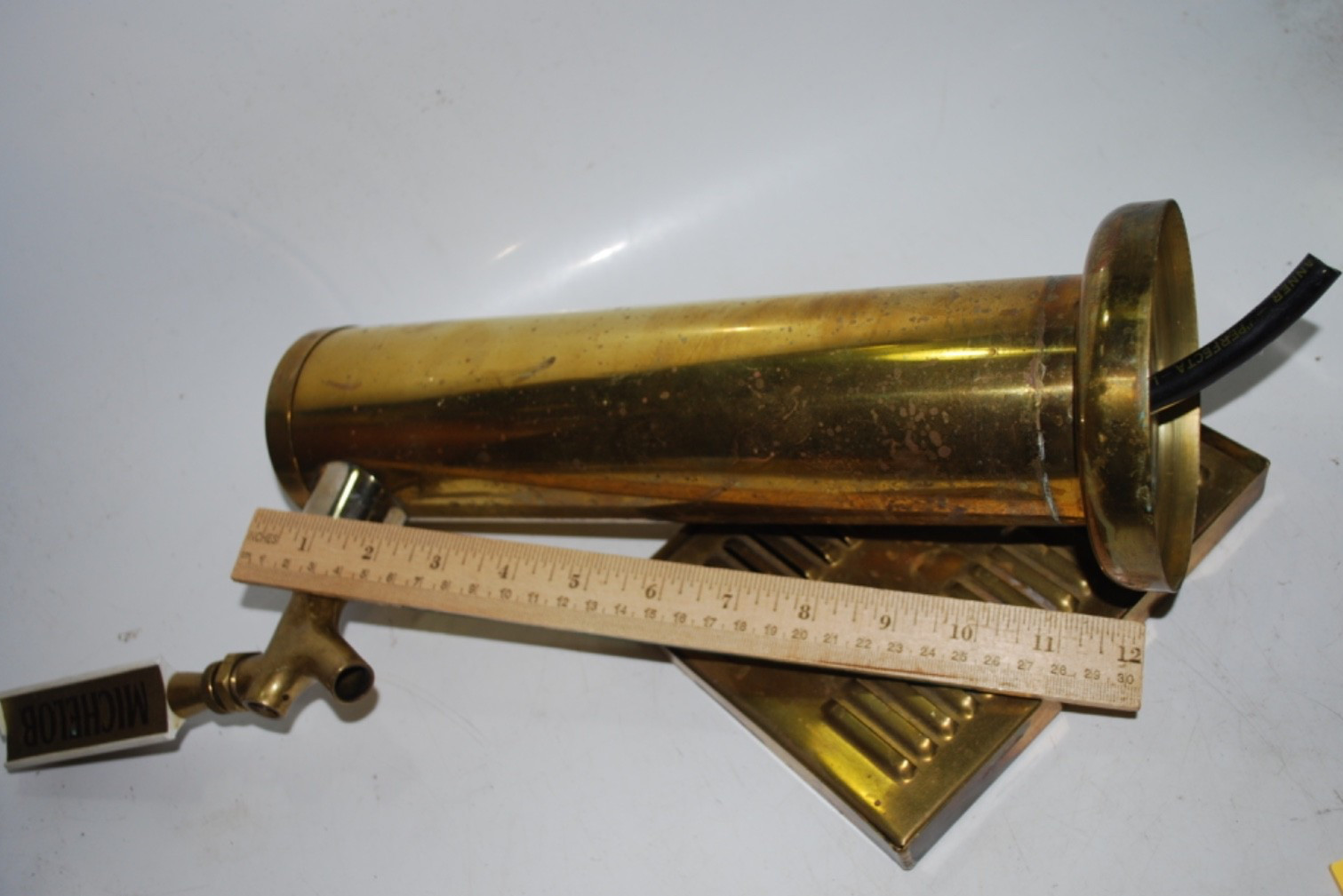 Vintage Brass Beer Tap Tower 12" w/ Drip Pan Used Bar Draft Tower Needs Refit