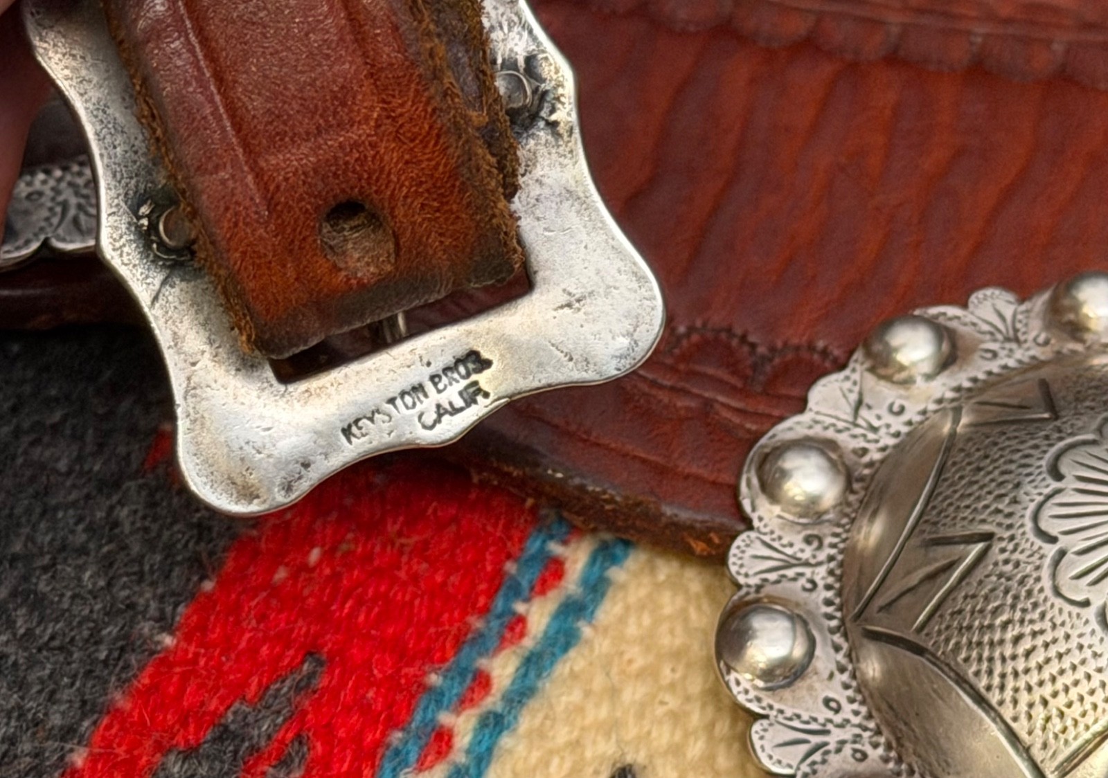 BEAUTIFUL Leather Spur Straps w/ “Sterling” Marked Conchos & “Keyston” Buckles