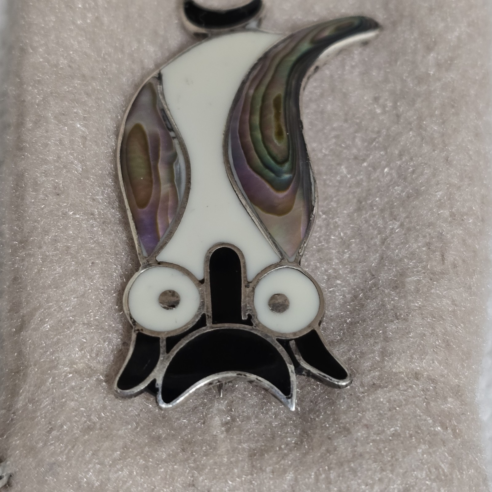 Vintage Brooch Pin Alpaca Mexico Abalone Shell Owl .75" x 1.5"