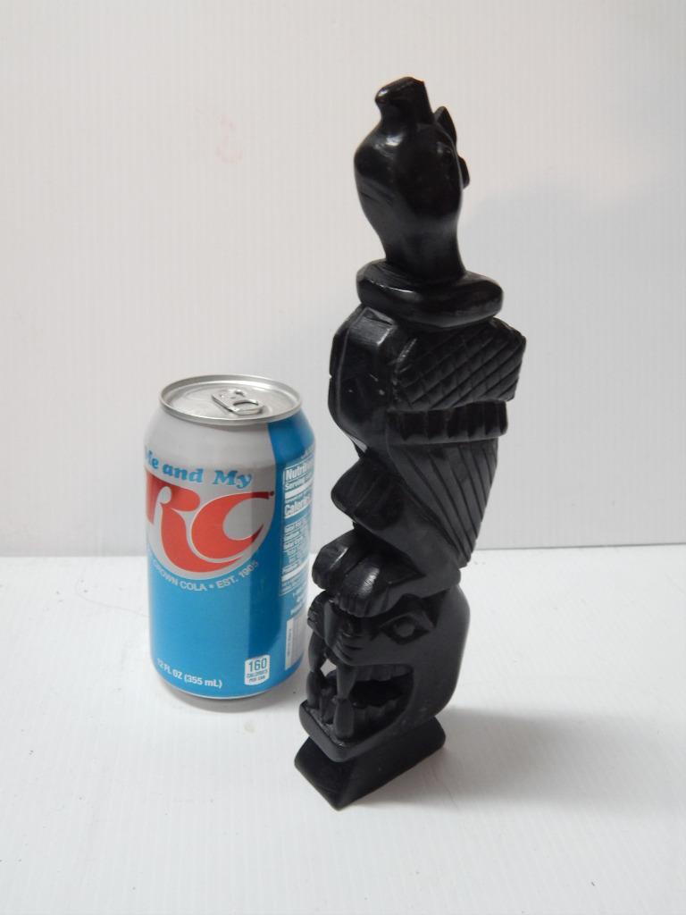 VINTAGE 9" GENUINE ARGILLITE HAIDA INDIAN NW COAST CANADA TOTEM POLE MODEL - A+