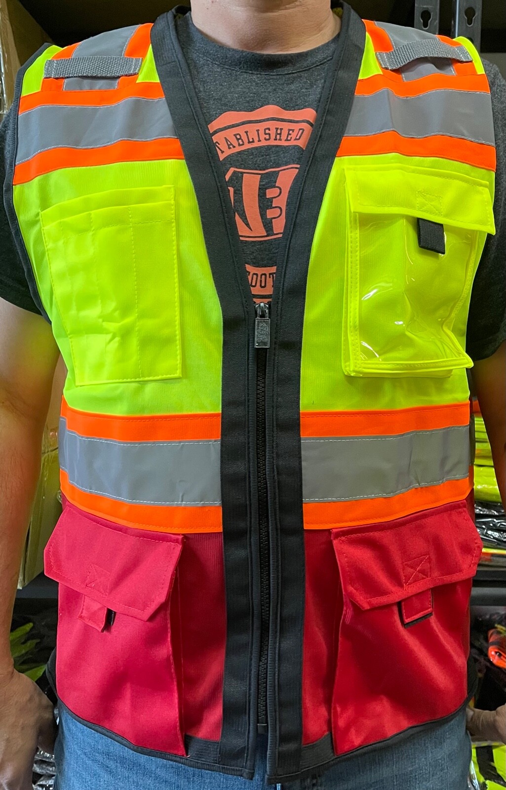 Surveyor RED/ Yellow Two Tones Safety Vest, ANSI/ ISEA  Photo ID Pocket #802-RD