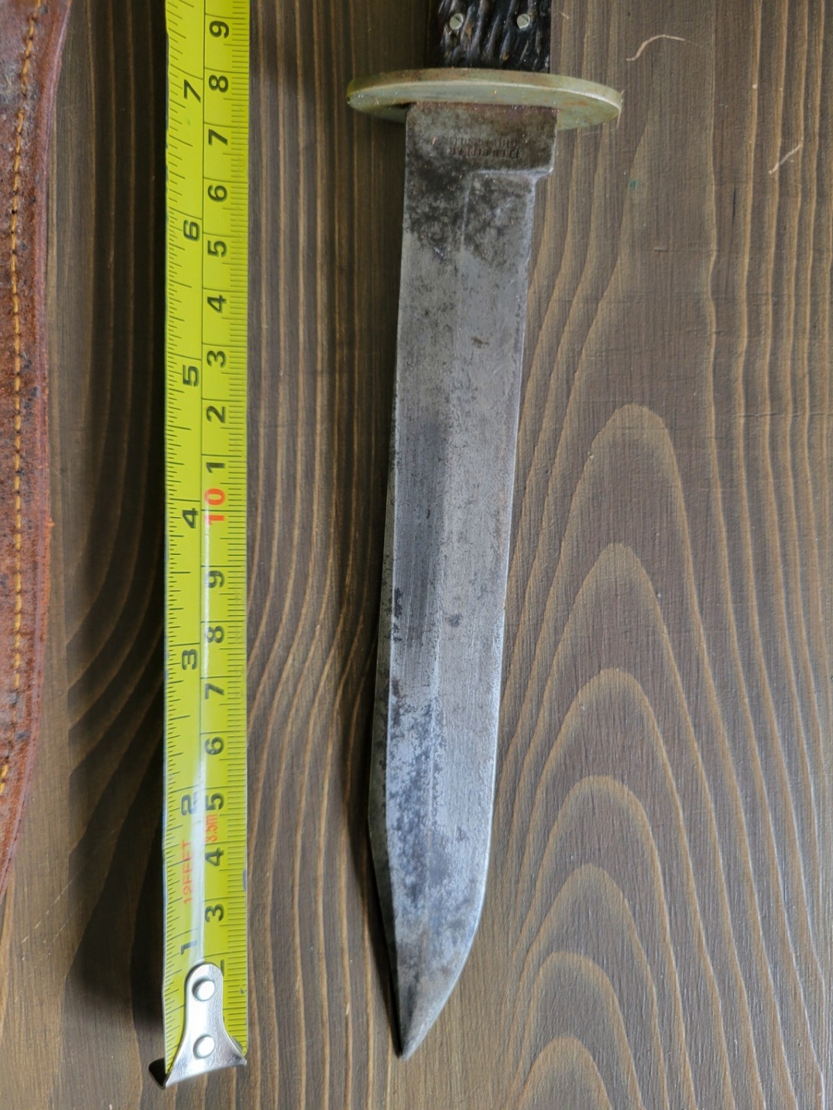 WWI Era Stag Handle Fred Biffar Chicago Ill. Bowie Knife/Side Knife w/Org Sheath