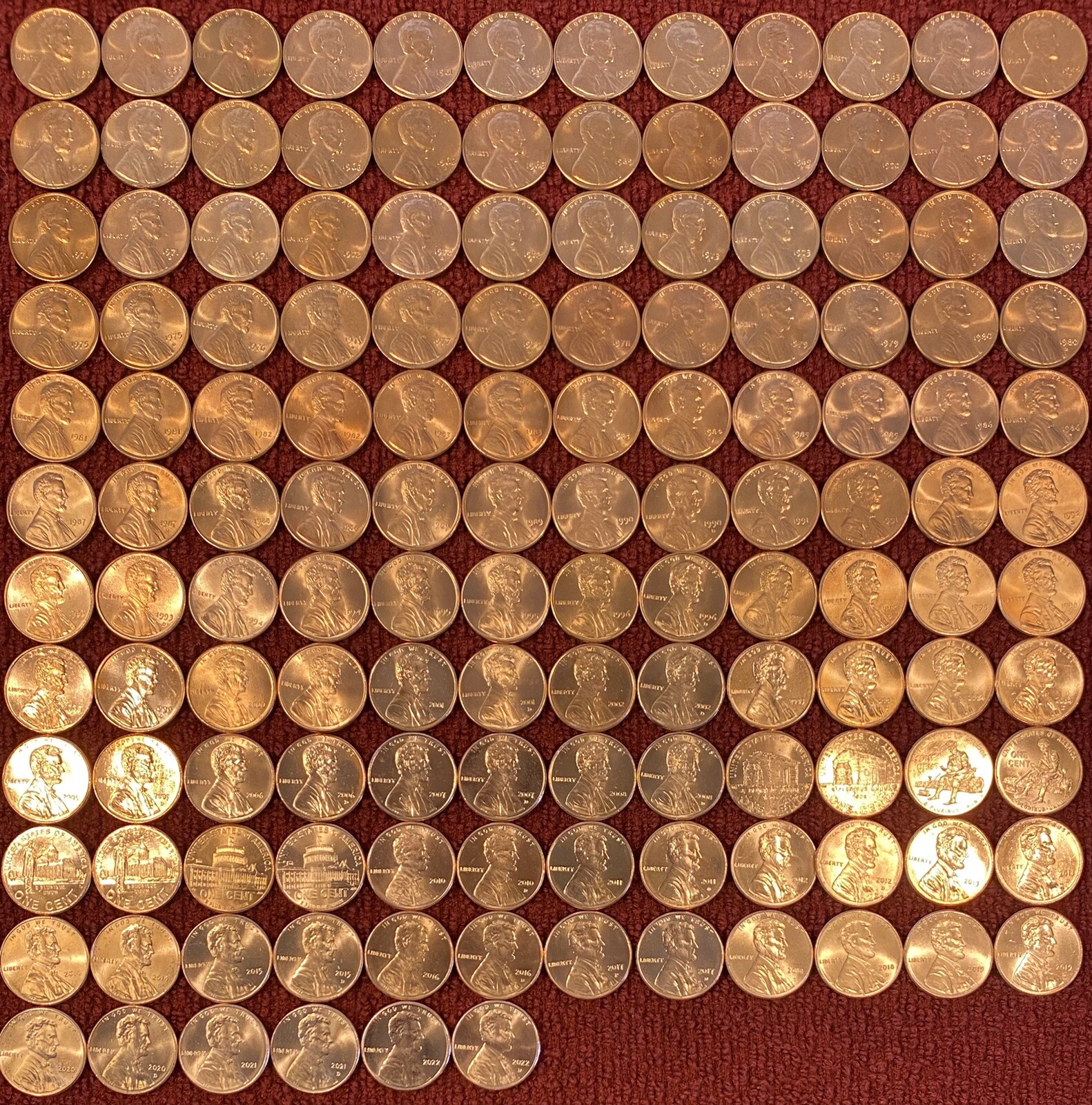 UPGRADED Lincoln MEM/SHIE Cents BU - Complete Set Of 142 Coins-1959 - 2024 P/D/S