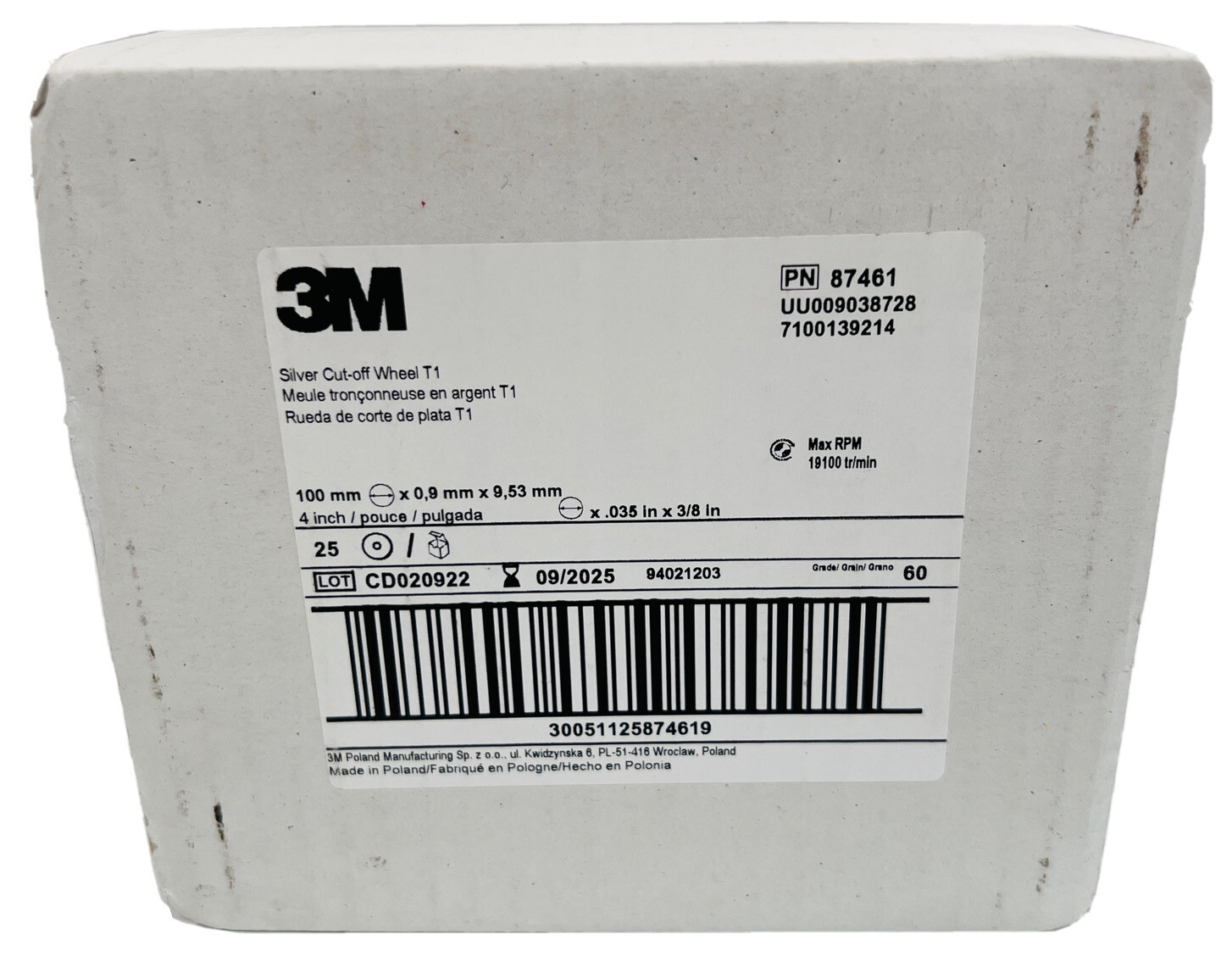 (25) 3M Silver Cut-Off Wheel 87461 T1 – 4" x .035" x 3/8" – 60 Grit Metal Cut