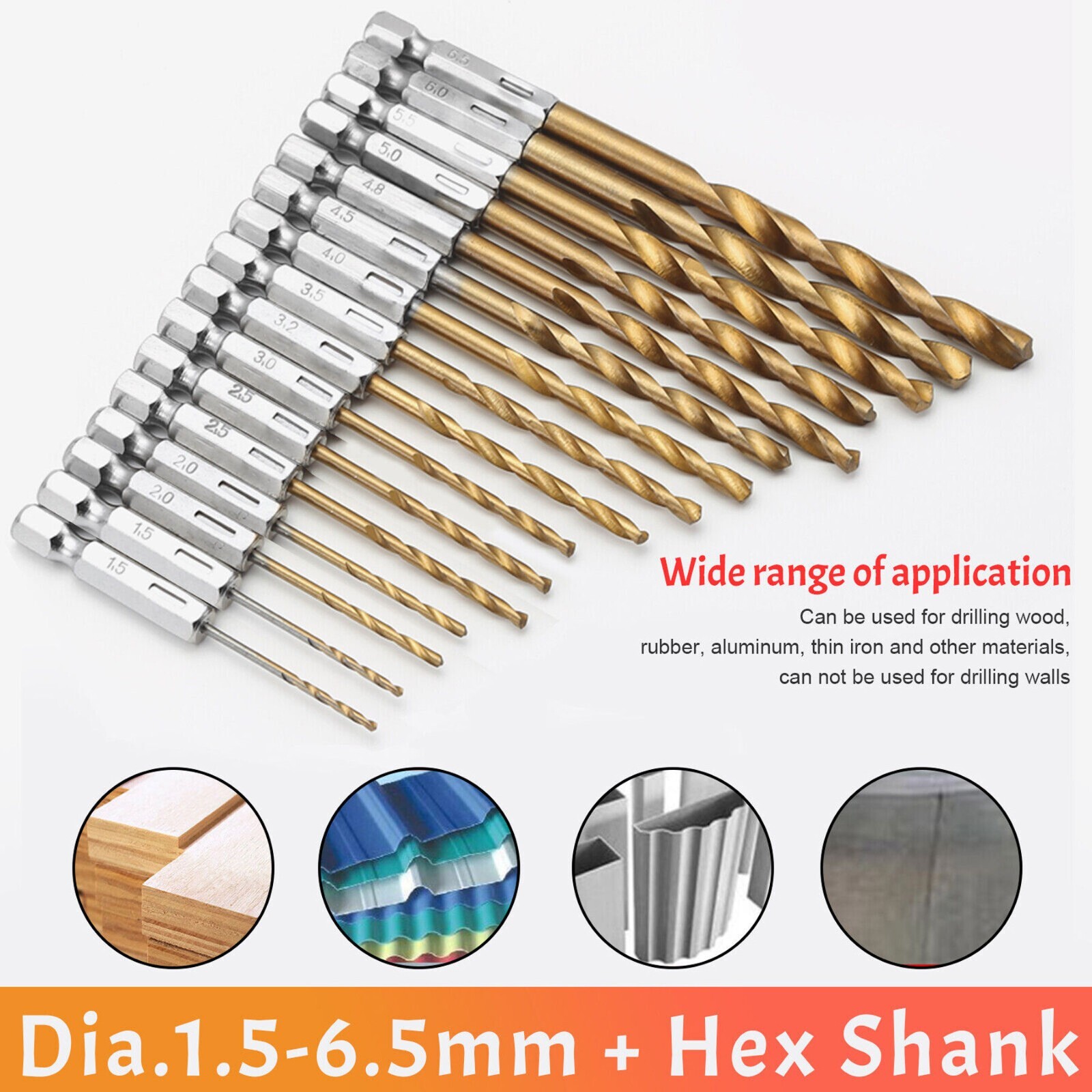 32pc 1/4'' Hex Shank Titanium Coated Steel DRILL BIT Set Metal Wood Quick Change