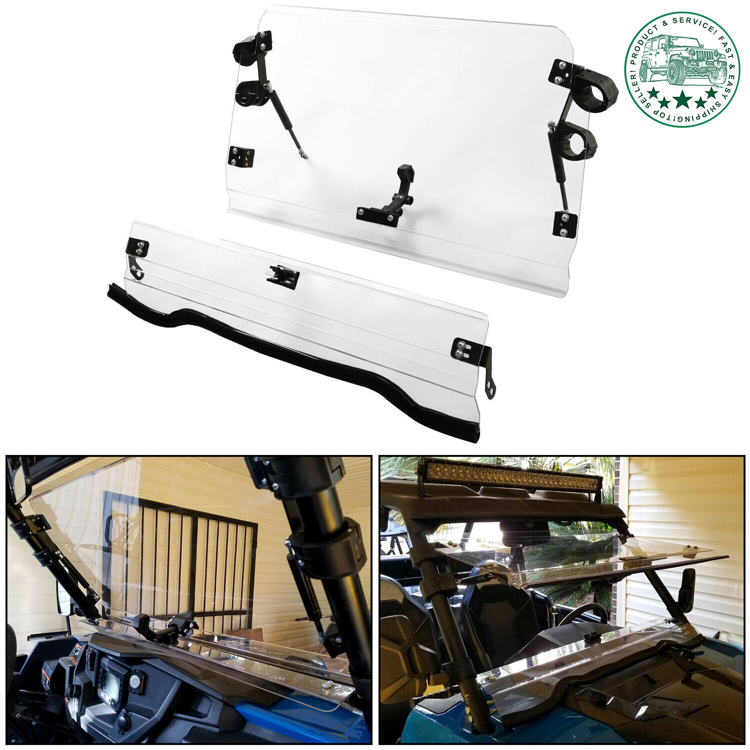 3-IN-1 Full Flip Up Split Windshield For 2014-18 Polaris RZR XP 1000 /S4 RZR 900