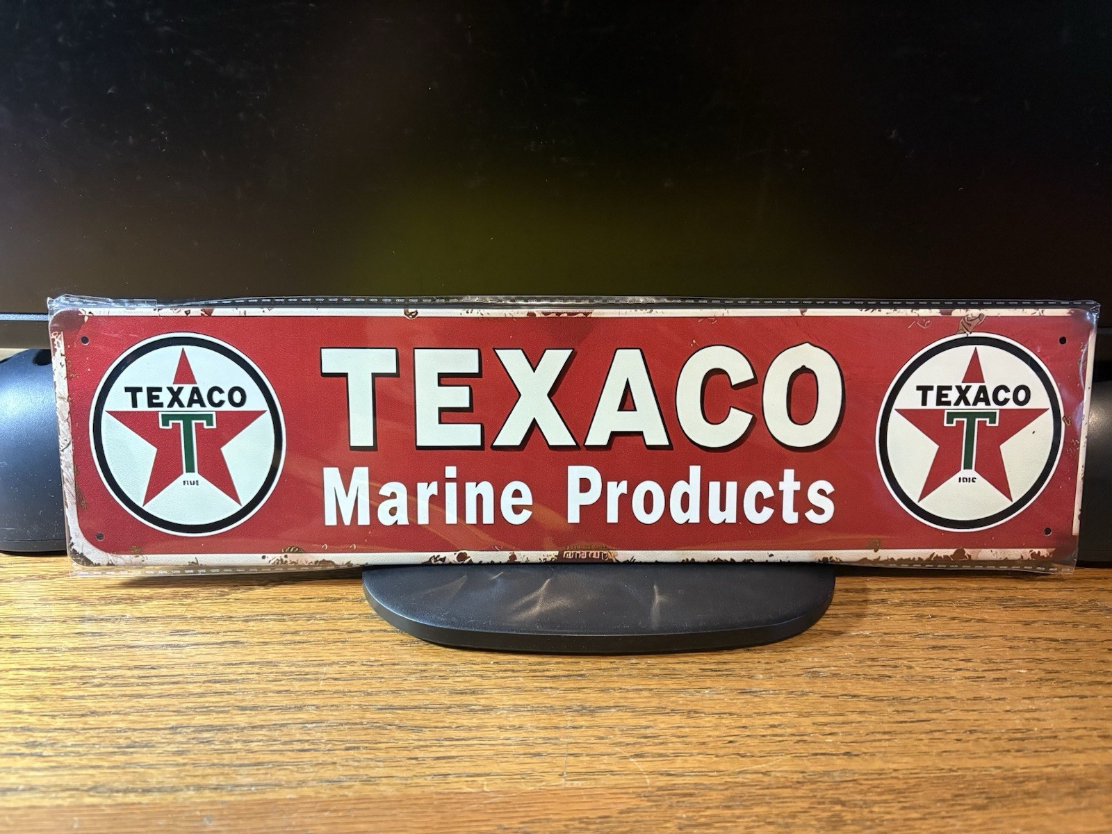 3-TEXACO MARINE PRODUCTS-SERVICE-FREE AIR METAL SIGNS 4x16”NIP MANCAVE/SHOP/ETC
