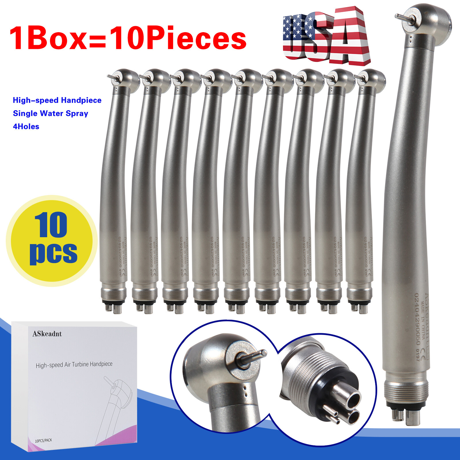 10 PCS Dental High Speed Handpiece Push Button Turbine 4 Hole NSK Pana Max Style