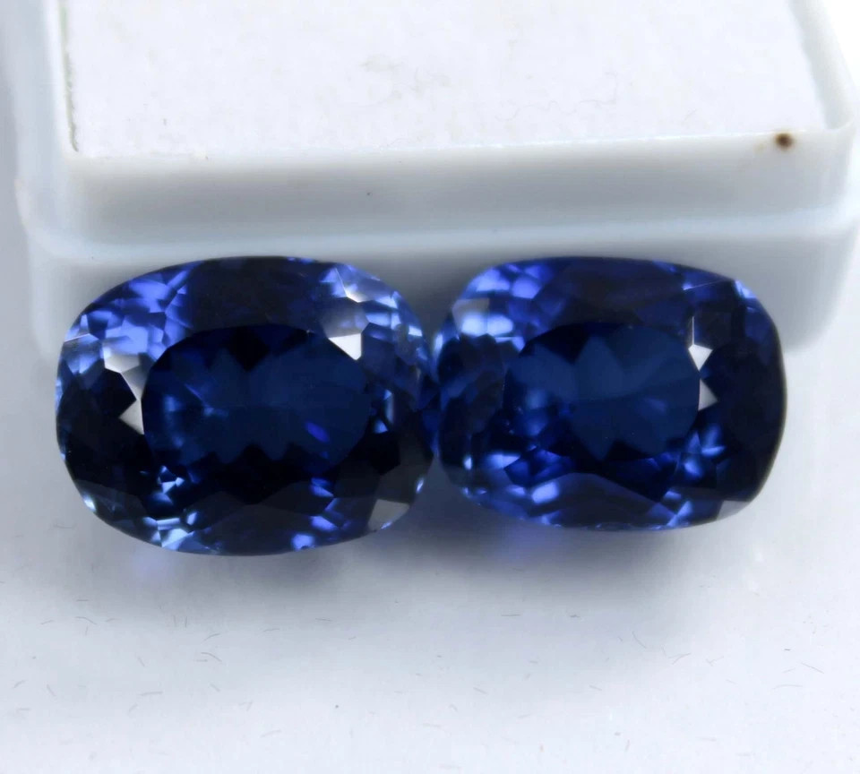 20 Ct Natural Kashmiri Blue Sapphire Cushion Certified Loose Gemstone Pair