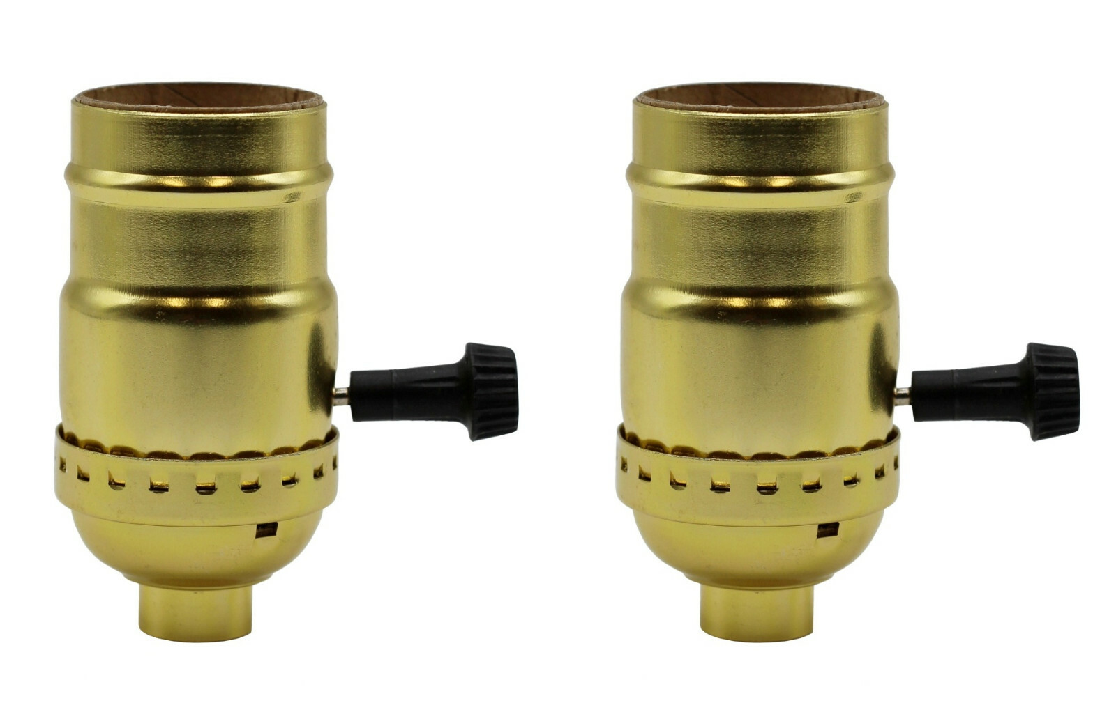 Three Way Turn Knob Lamp Sockets, Medium Base, Gold | 2 Pack