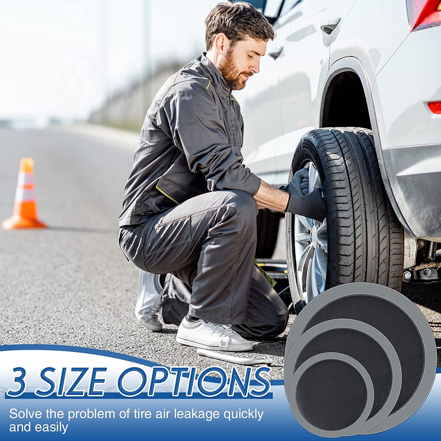 62pcs Tire Repair Patch Tool Kit Tire Repair Patch Roller Tool+Tire Buffer Wheel