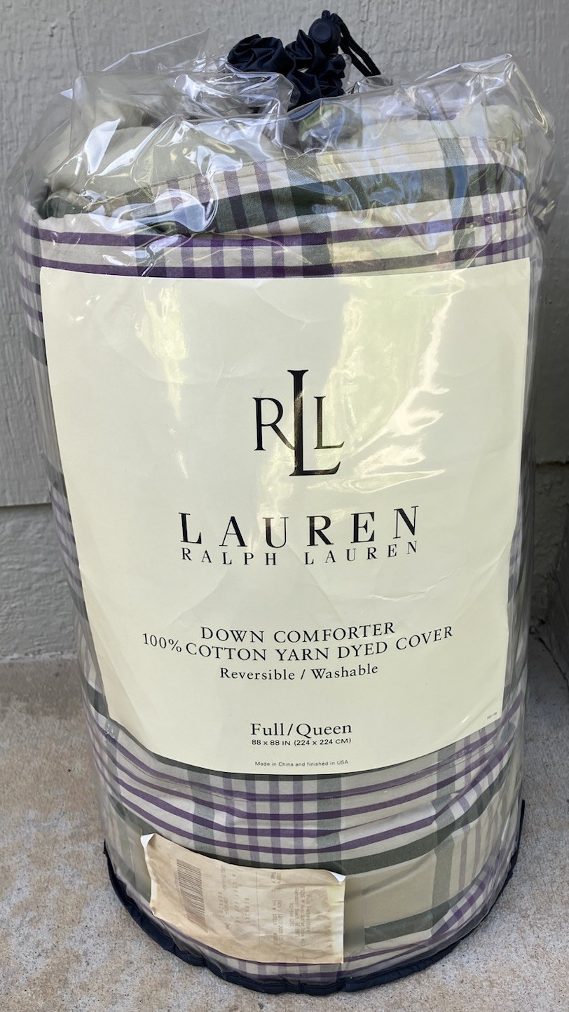 NEW Ralph Lauren Home Full/Queen Down Comforter Green, Purple Reversible Plaid