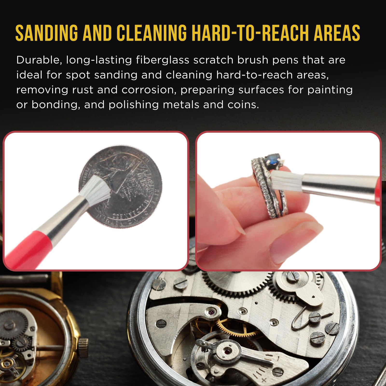 3 Fiberglass Spot Scratch Brush Pen Tools, Clean, Sand, Remove Rust & Corrosion