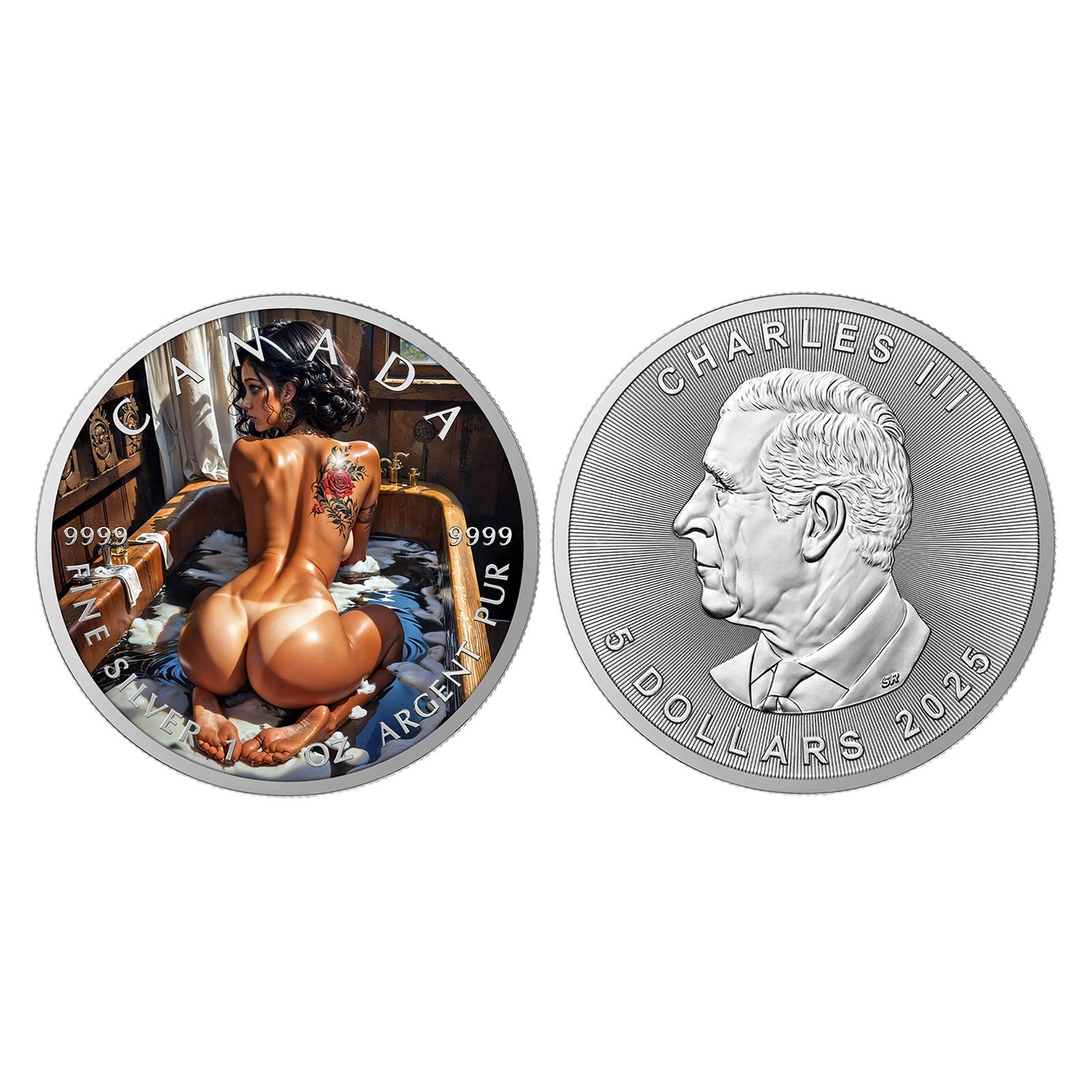 Canada 2025 Maid Bathtime Naughty Sexy Tattoo Girl Silver-plated coins