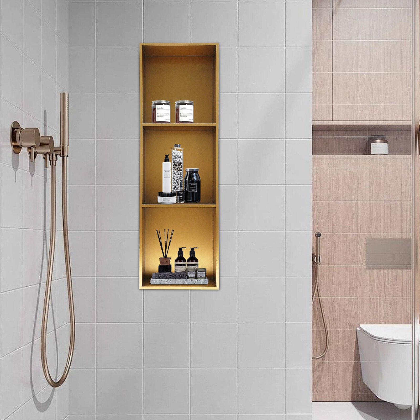 3 Tiers Recessed Bathroom Shower Shelf Shower Wall Niche Shower Storage Shelf