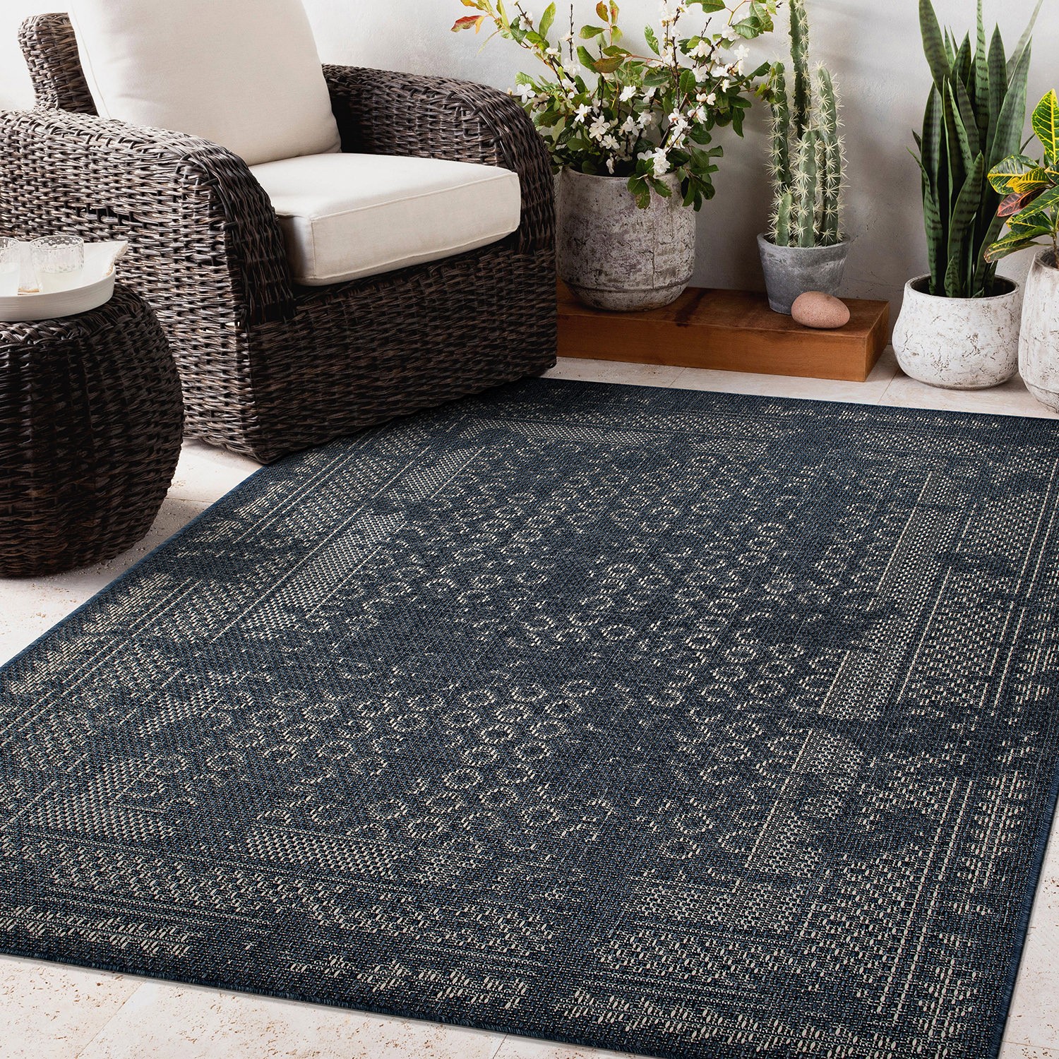 Rugshop Outdoor Carpet Bohemian Border Indoor/Outdoor Area Rug Out Door Rugs 5x7