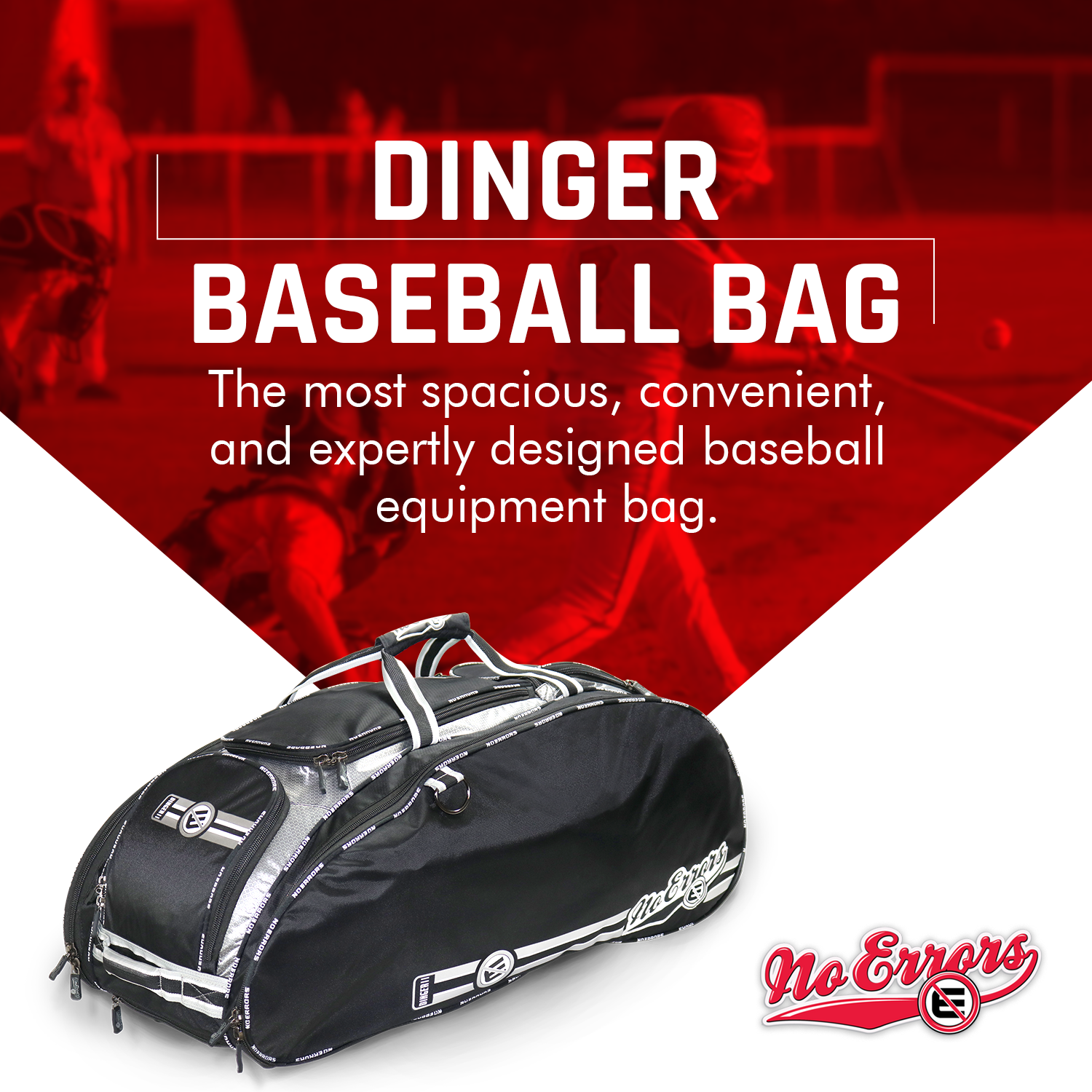 No Error Sports Dinger Baseball Bat Bag with Wheels -15 pocket baseball gear bag