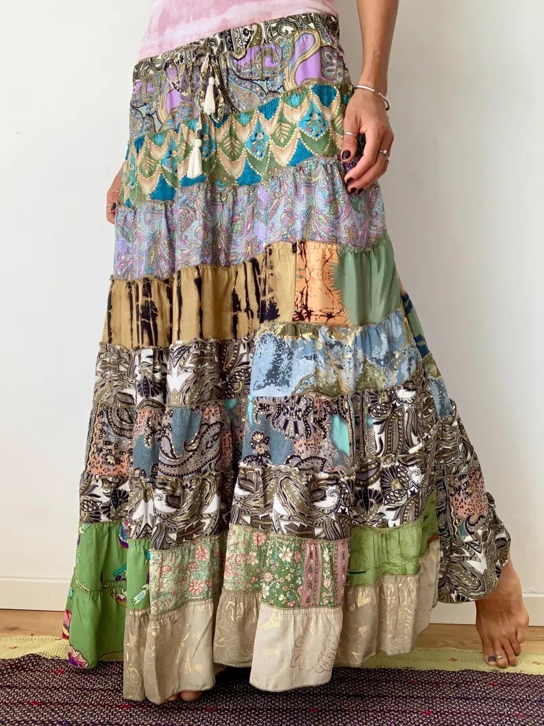 Wholesale Lot Frilled boho skirt for summer festivals tiered hippie maxi skirts