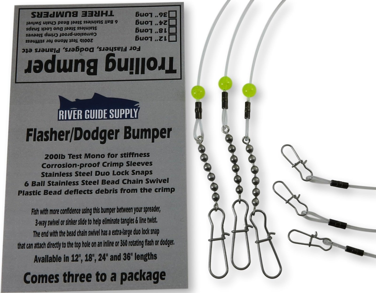 12" Trolling Bumper for Flashers & Dodgers 3 Pack BY River Guide Supply