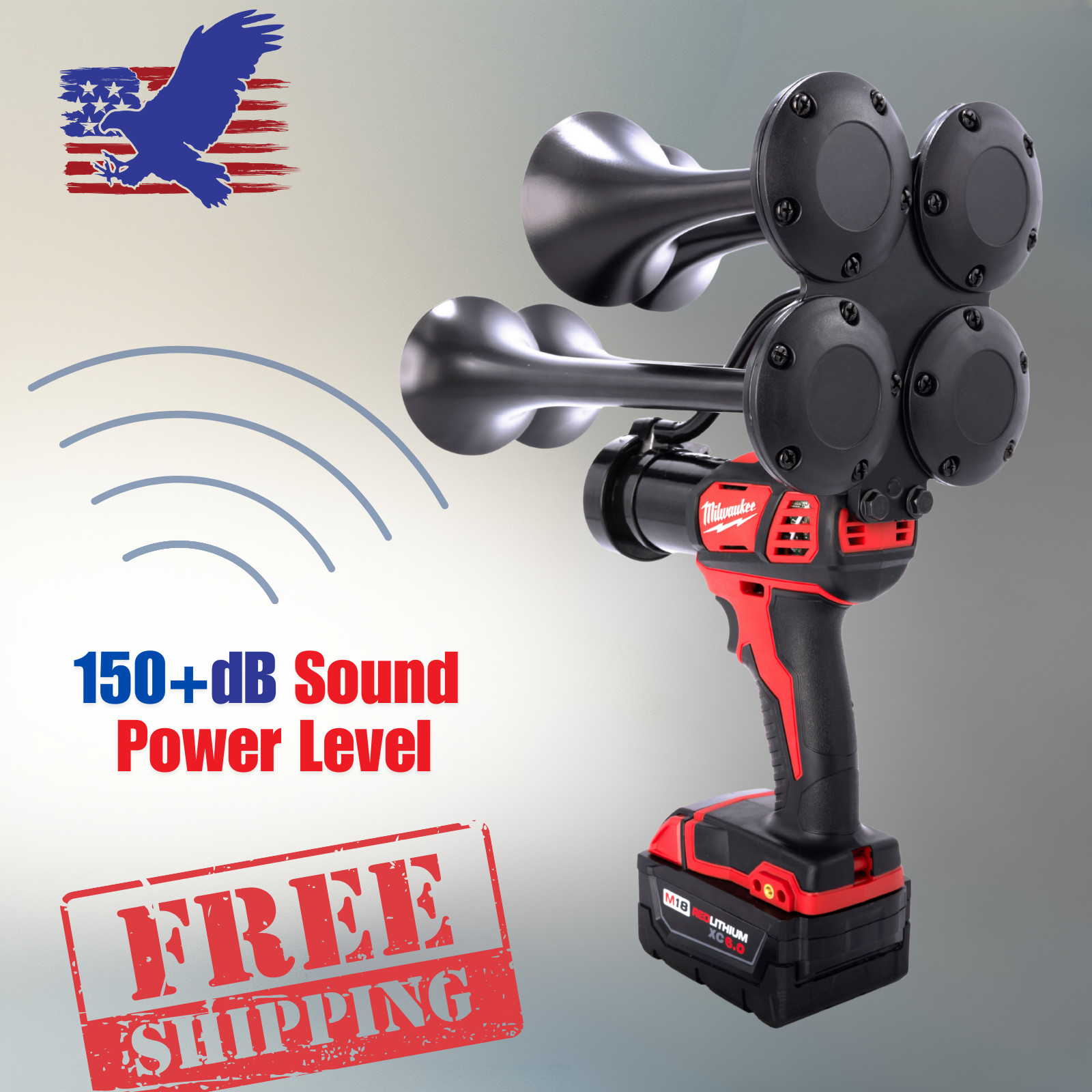 💥Milwaukee PREMIUM 18V impact Train Air Horn 4X QUADRUPLE Loud Air Trumpet