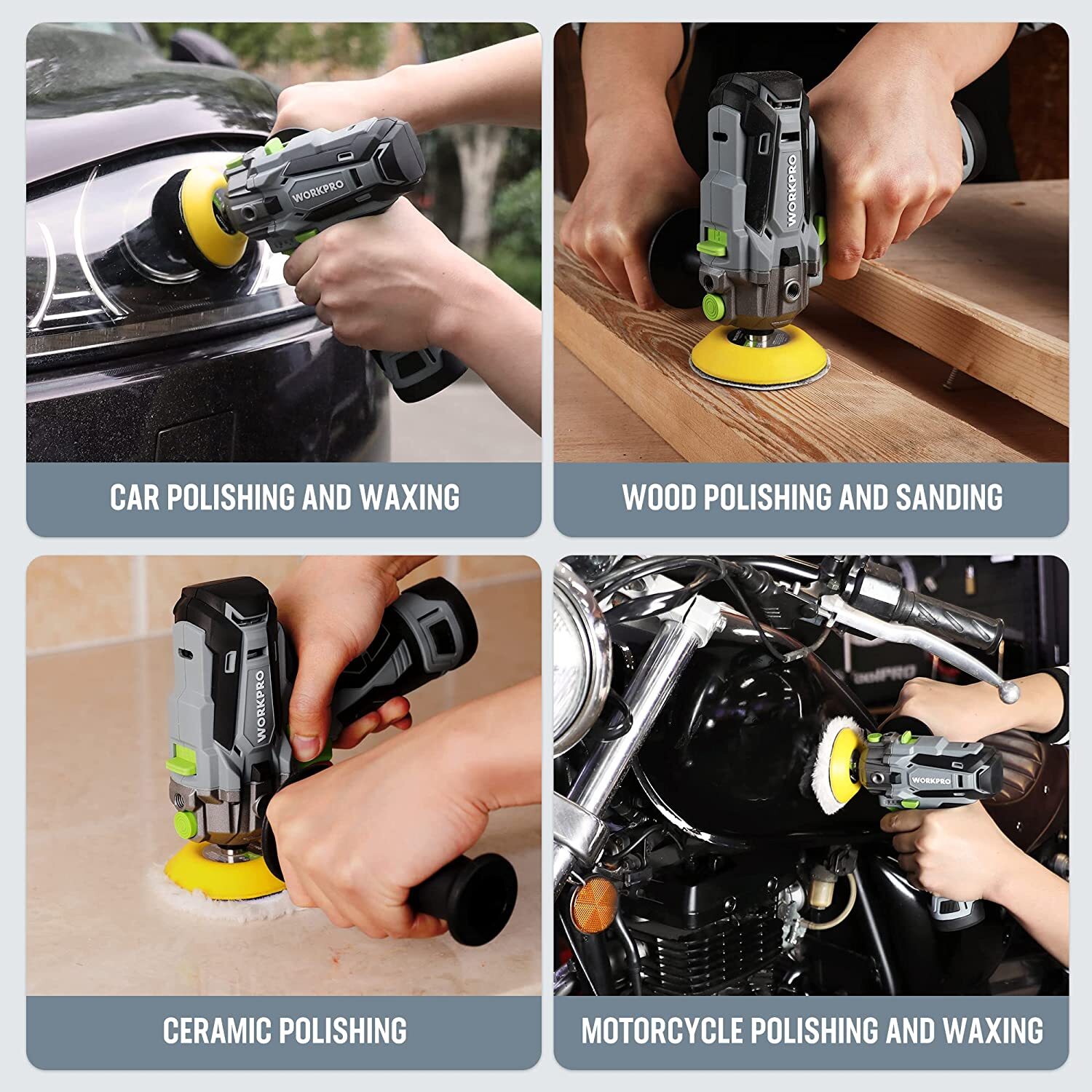 WORKPRO 12V Cordless Polisher 3" Mini Car Detailing Buffer & Sander Machine Kit