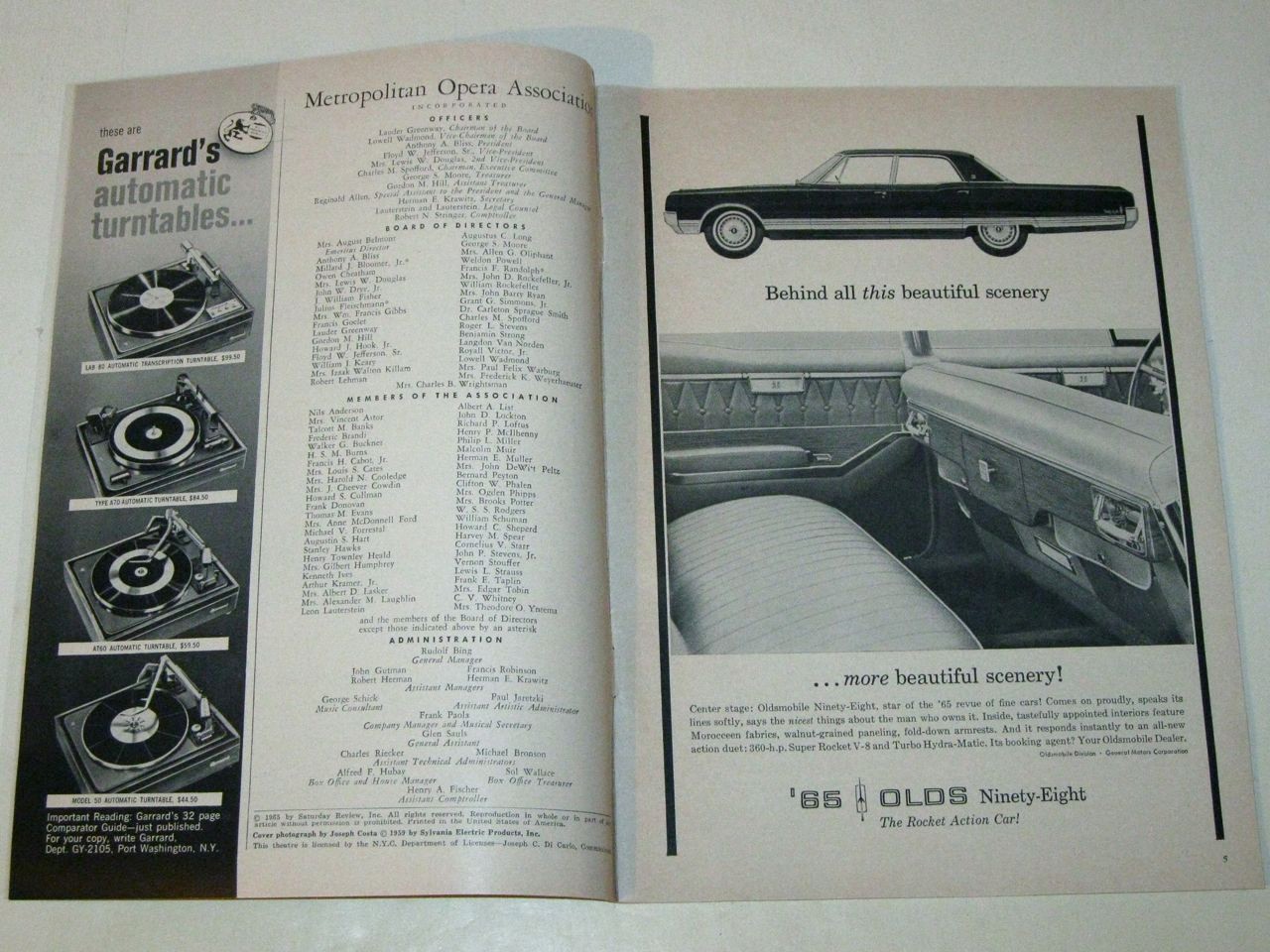 Rare 1965 Puccini TURANDOT Metropolitan Opera LINCOLN CENTER Program & Tickets!