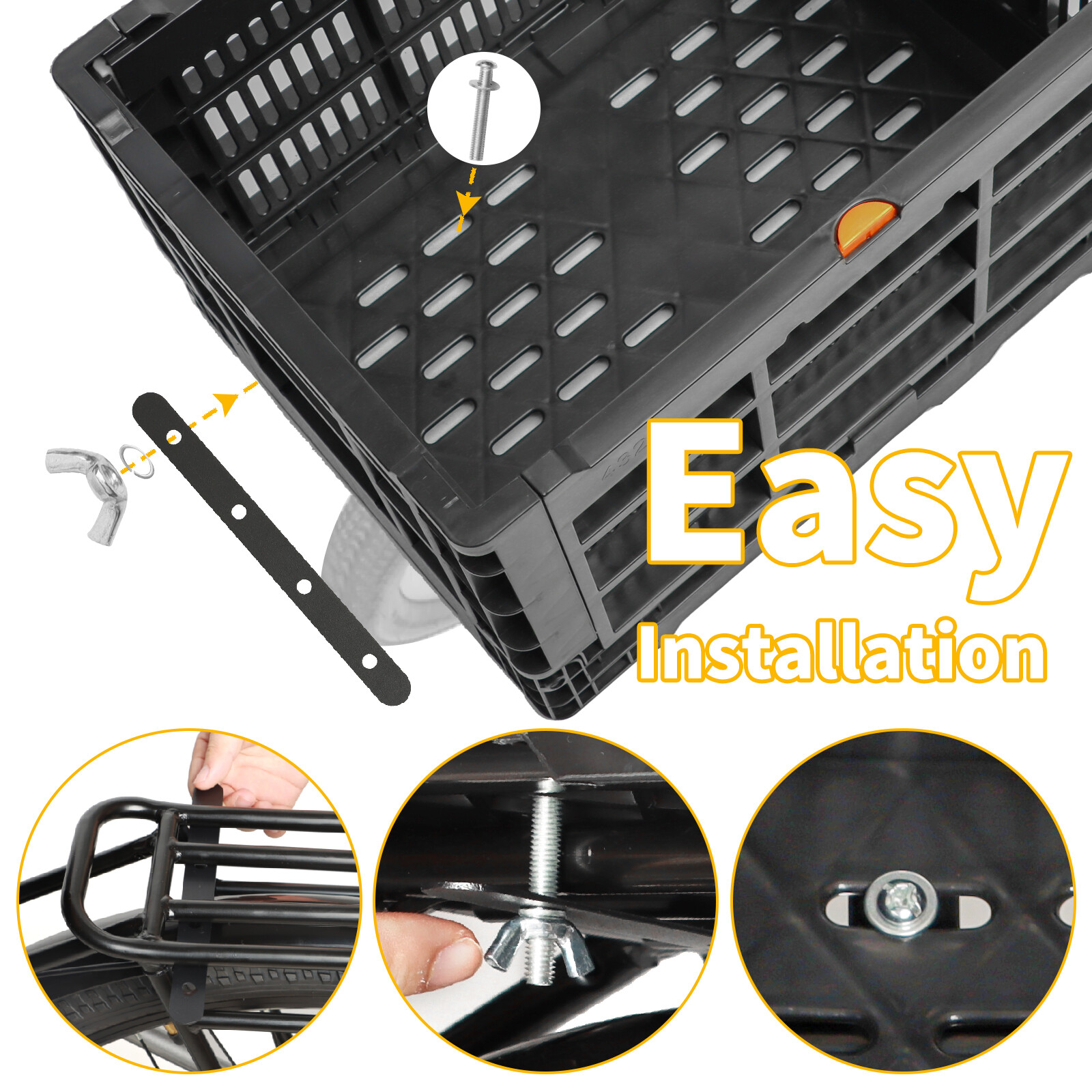 E-Bike Foldable Rear Basket, Rear Bicycle Cargo Rack, Ebike Storage Basket