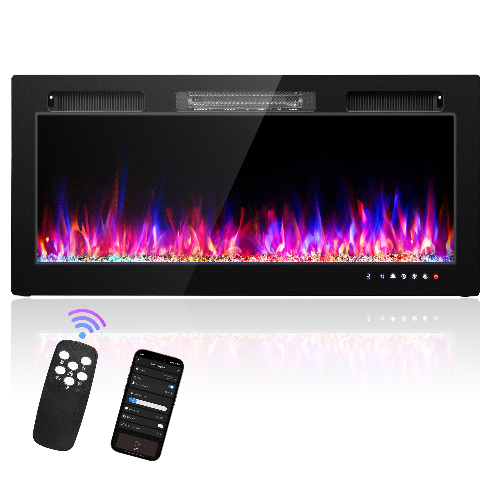 42'' WIFI Electric Fireplace 1500W Wall Mounted & Recessed Fireplace Heater