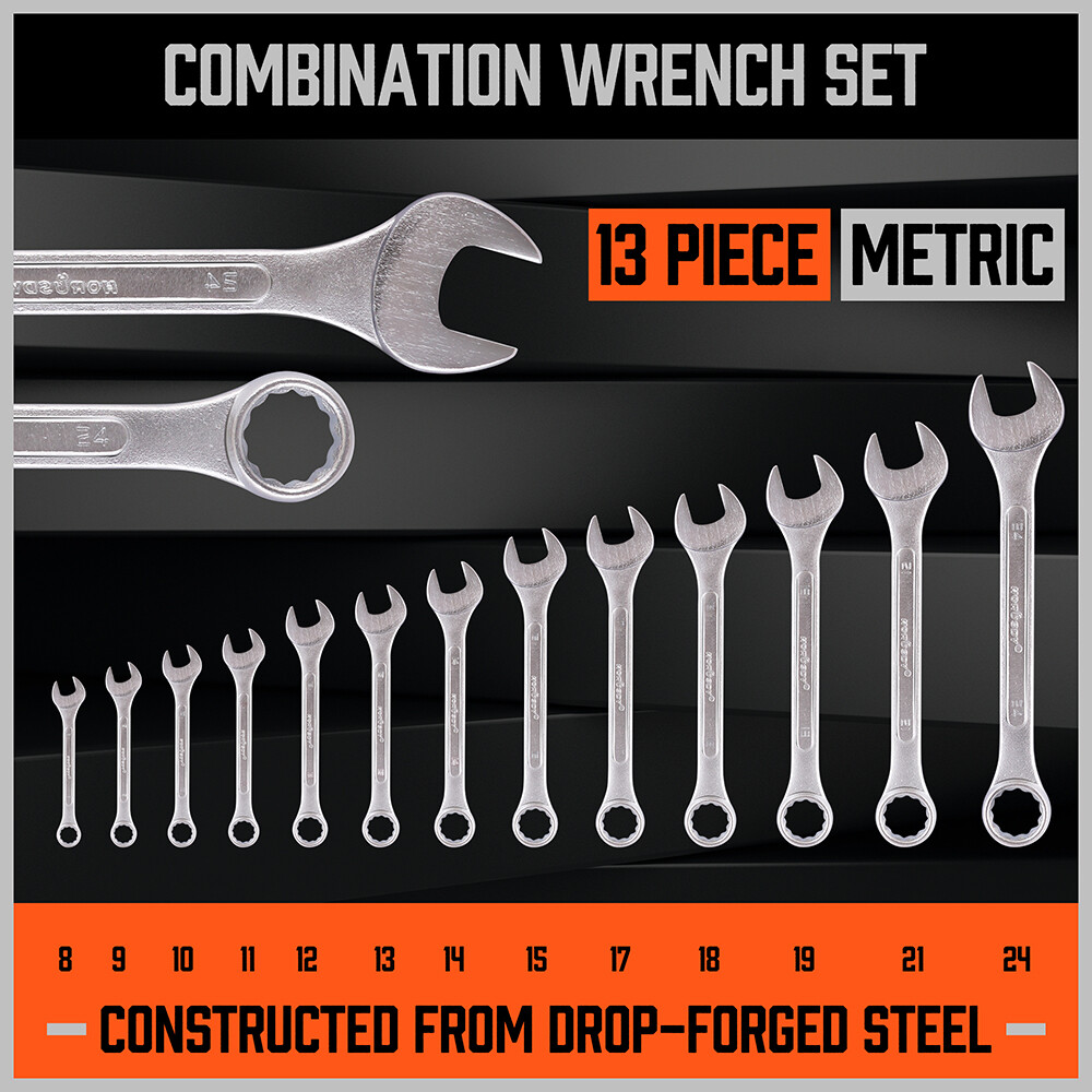 26pc Duo Metric SAE Combination Spanner Set Gear Wrench Standard Head Extra long