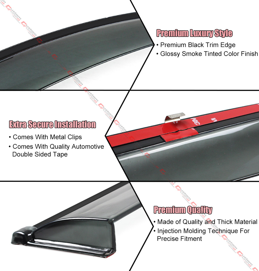 FOR 2018-2022 HONDA ACCORD CLIP-ON BLACK TRIM WINDOW VISOR RAIN GUARD DEFLECTOR