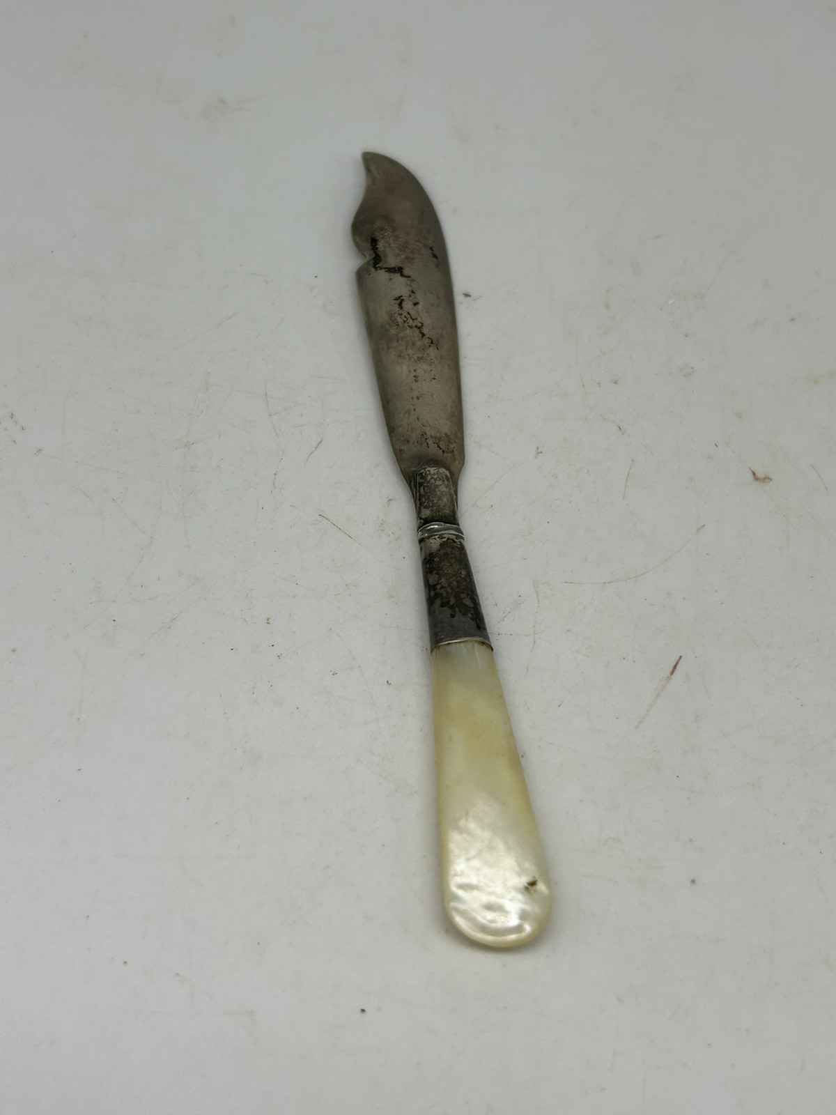 Cheese Knife Sterling Silver Mother Of Pearl Handle 5.5” Long Passant Lion C